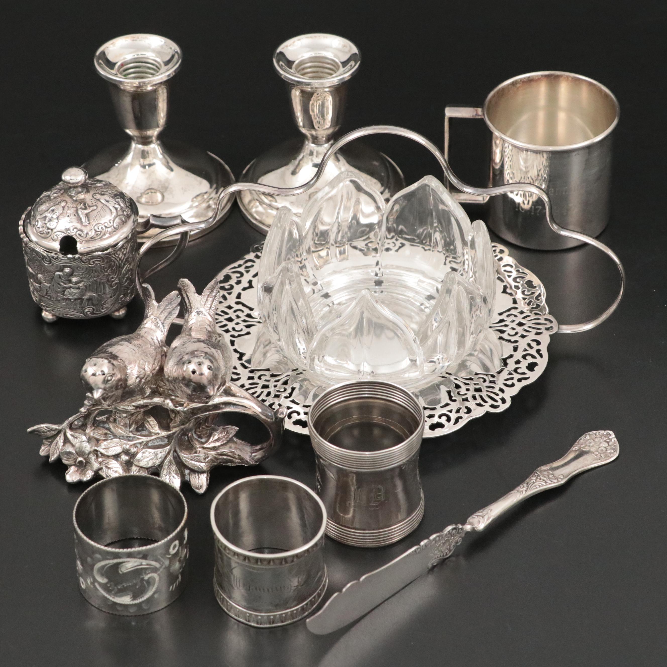 Towle Sterling Silver Candlesticks with Silver Plate Table Accessories