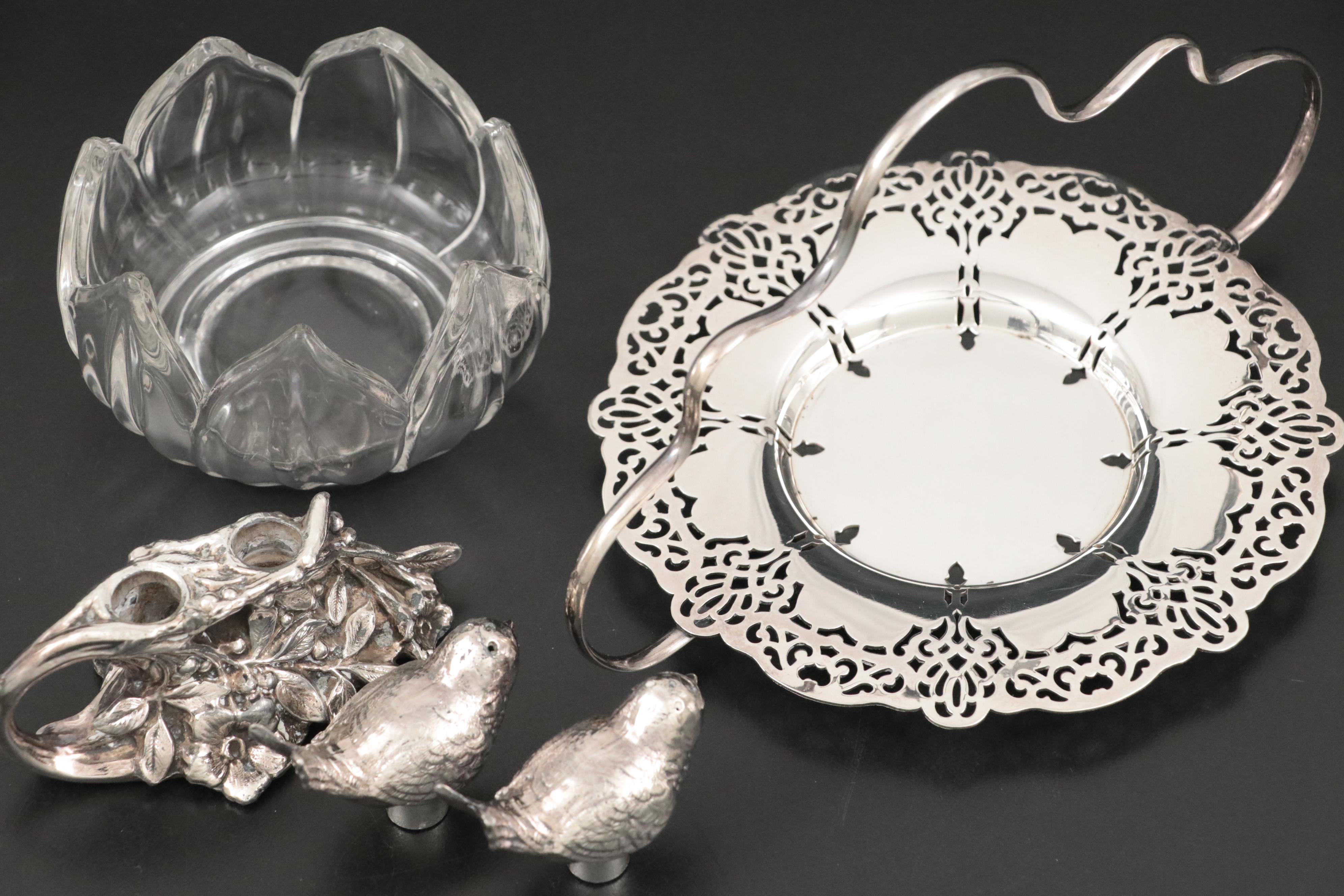 Towle Sterling Silver Candlesticks with Silver Plate Table Accessories