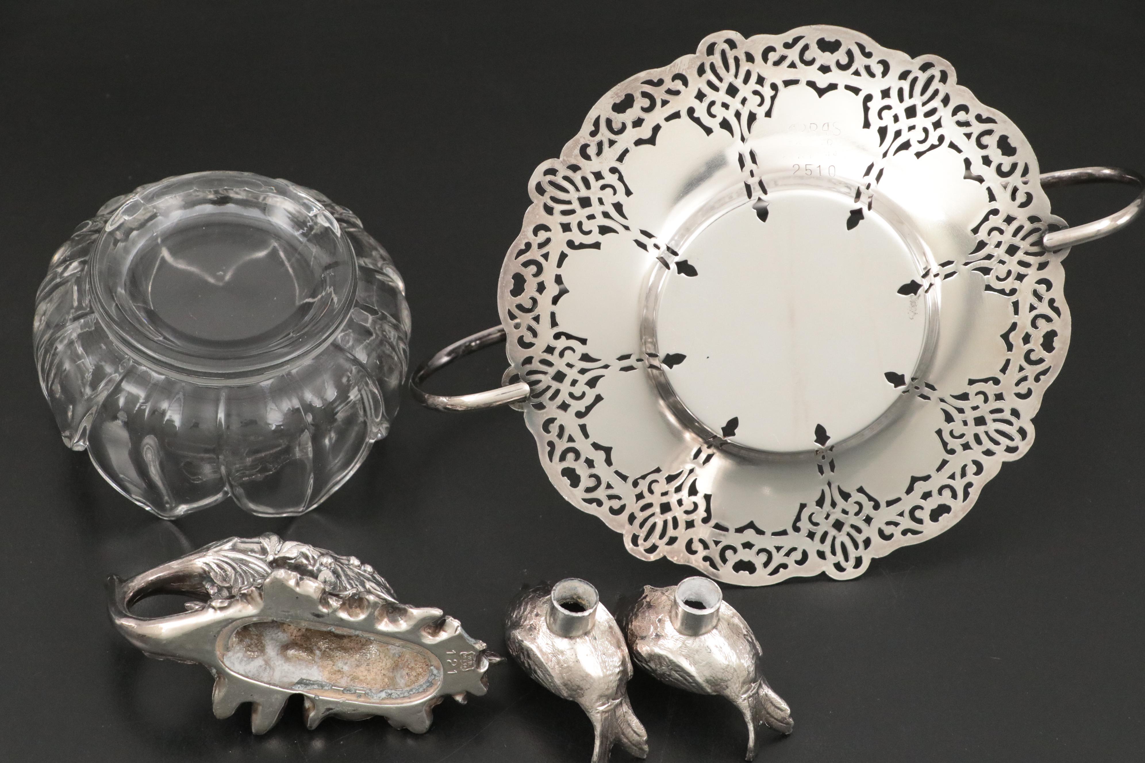 Towle Sterling Silver Candlesticks with Silver Plate Table Accessories