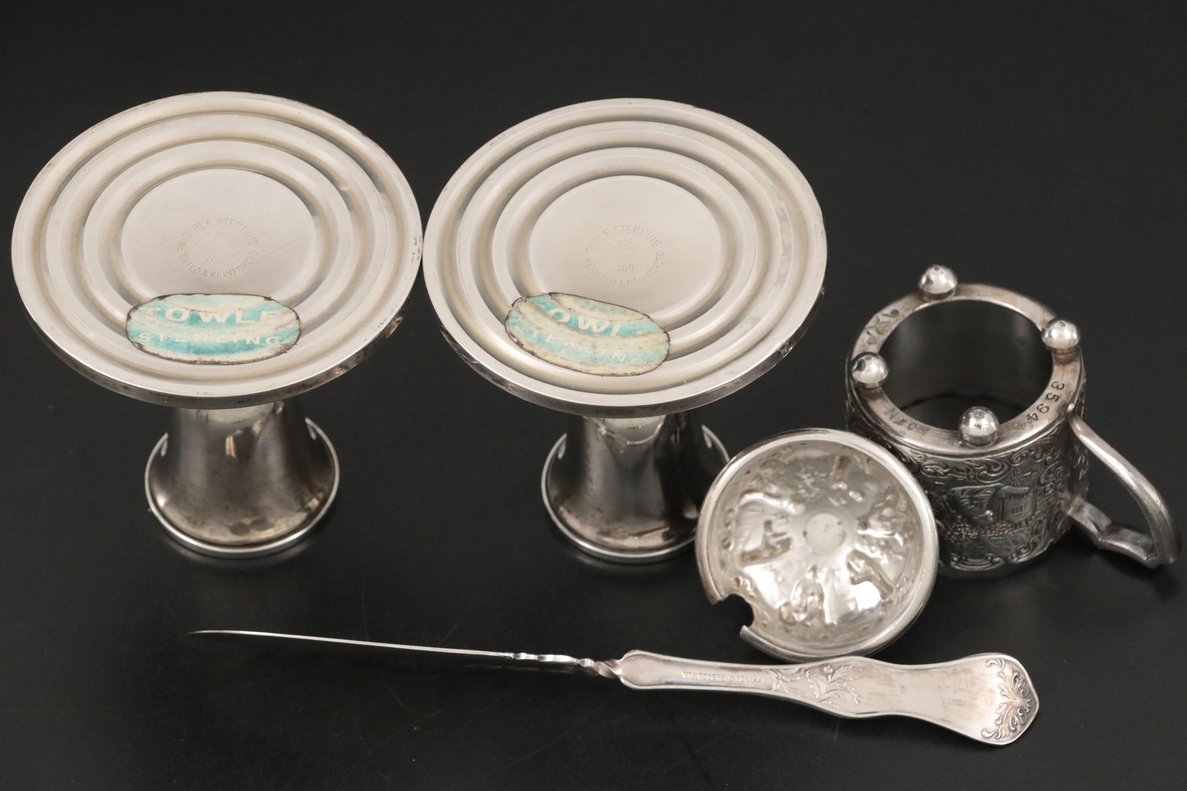 Towle Sterling Silver Candlesticks with Silver Plate Table Accessories