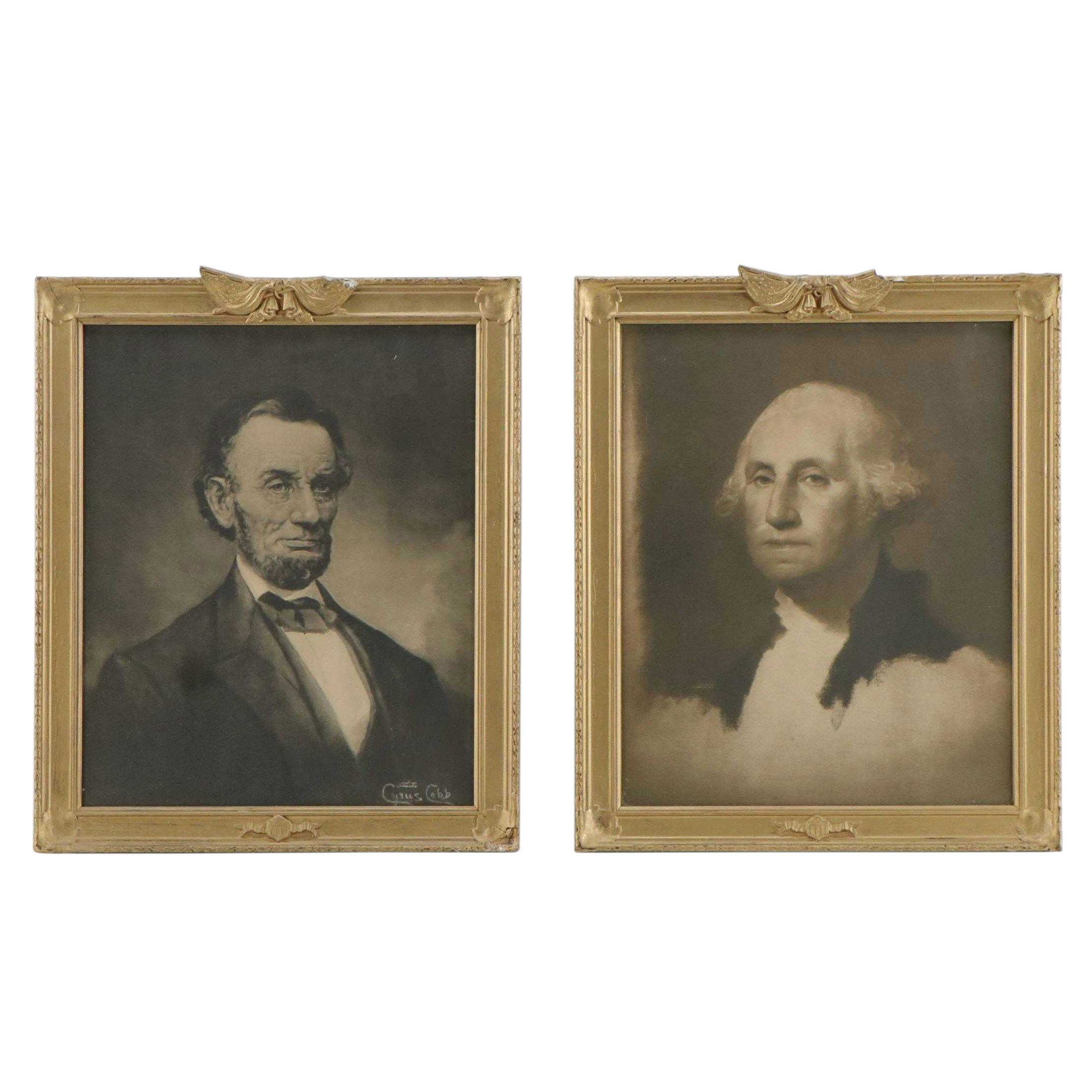 Photogravure Portraits of Abraham Lincoln and George Washington