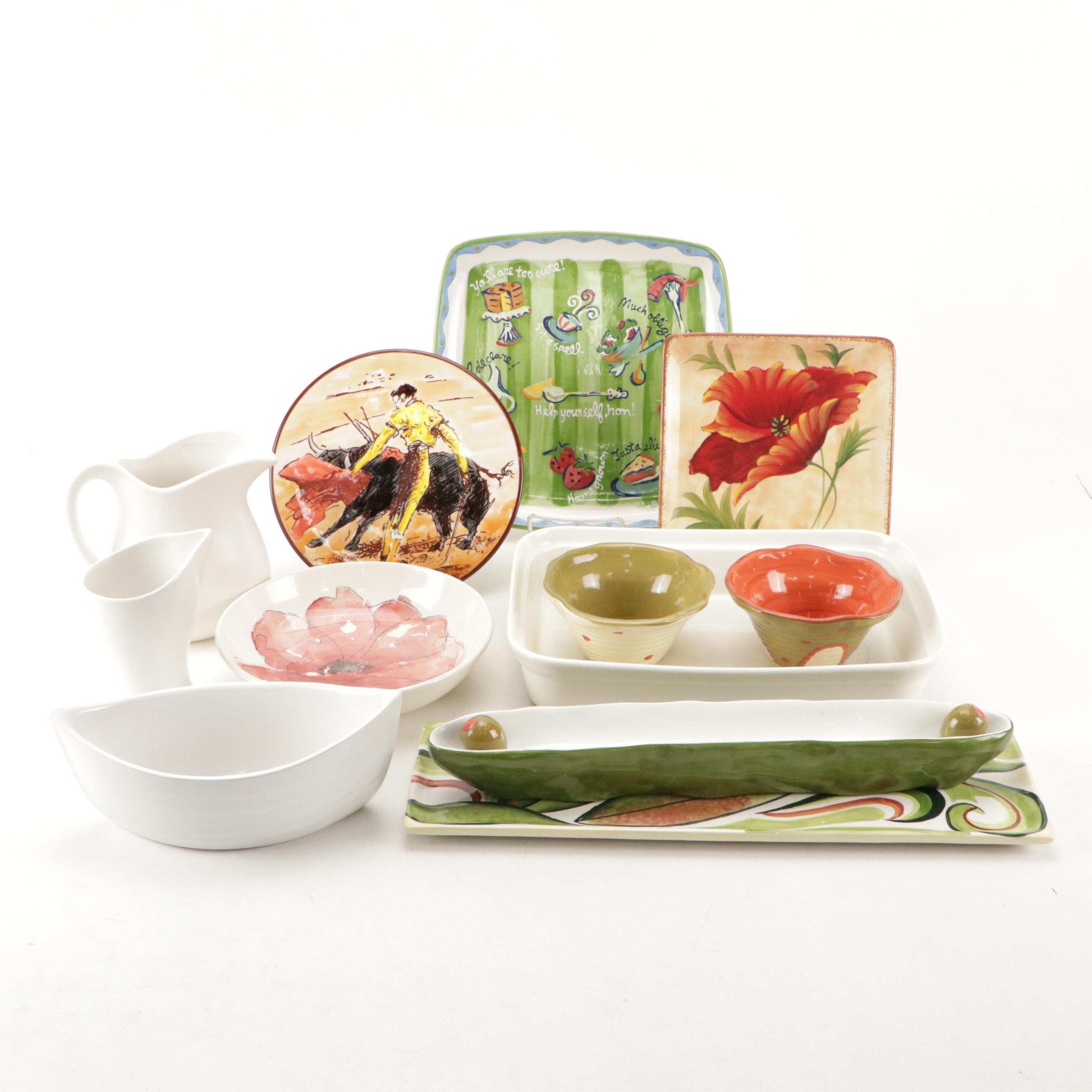 Fitz & Floyd "In Bloom" Serving Tray, Ganze "Bella Casa" Olive Dish, and More