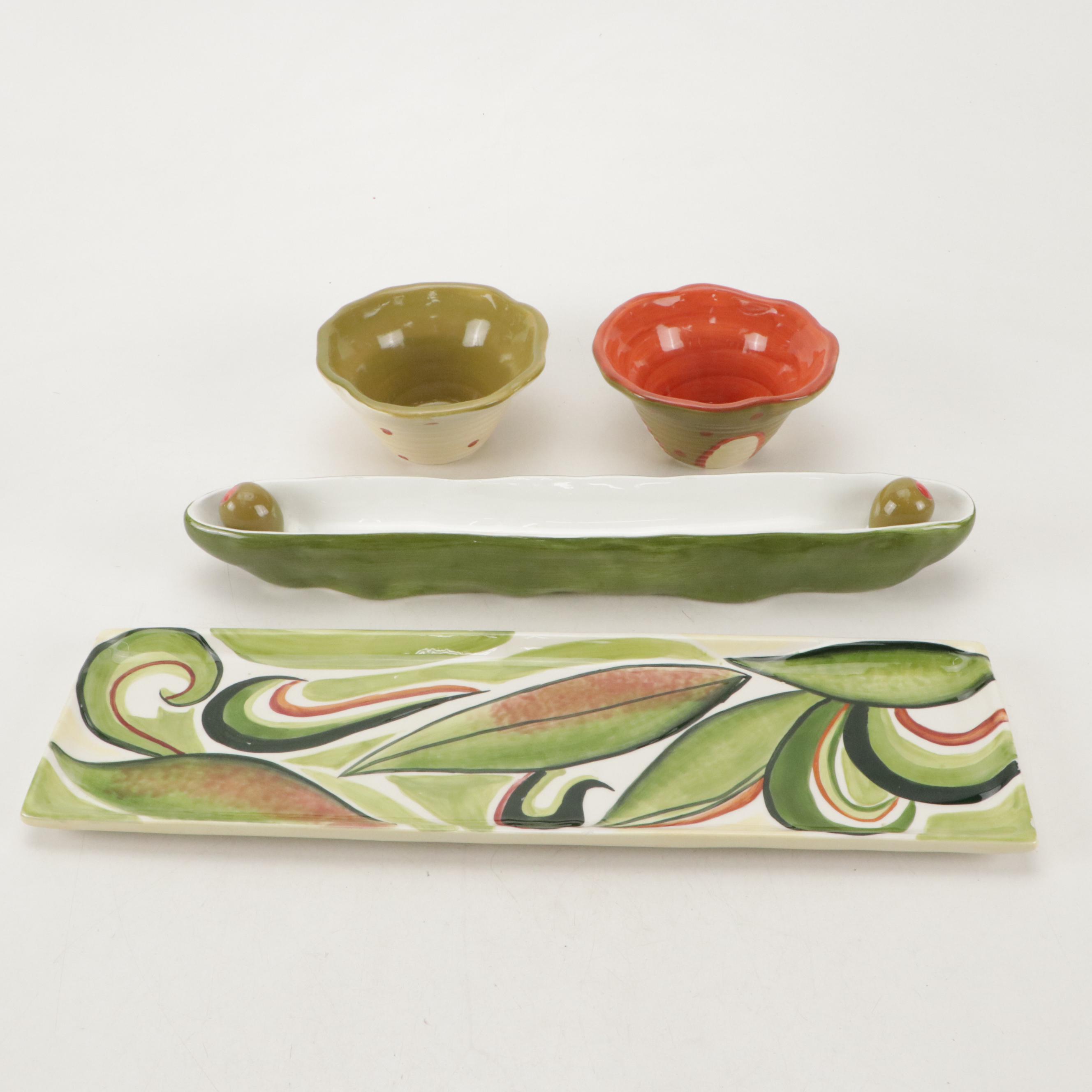 Fitz & Floyd "In Bloom" Serving Tray, Ganze "Bella Casa" Olive Dish, and More