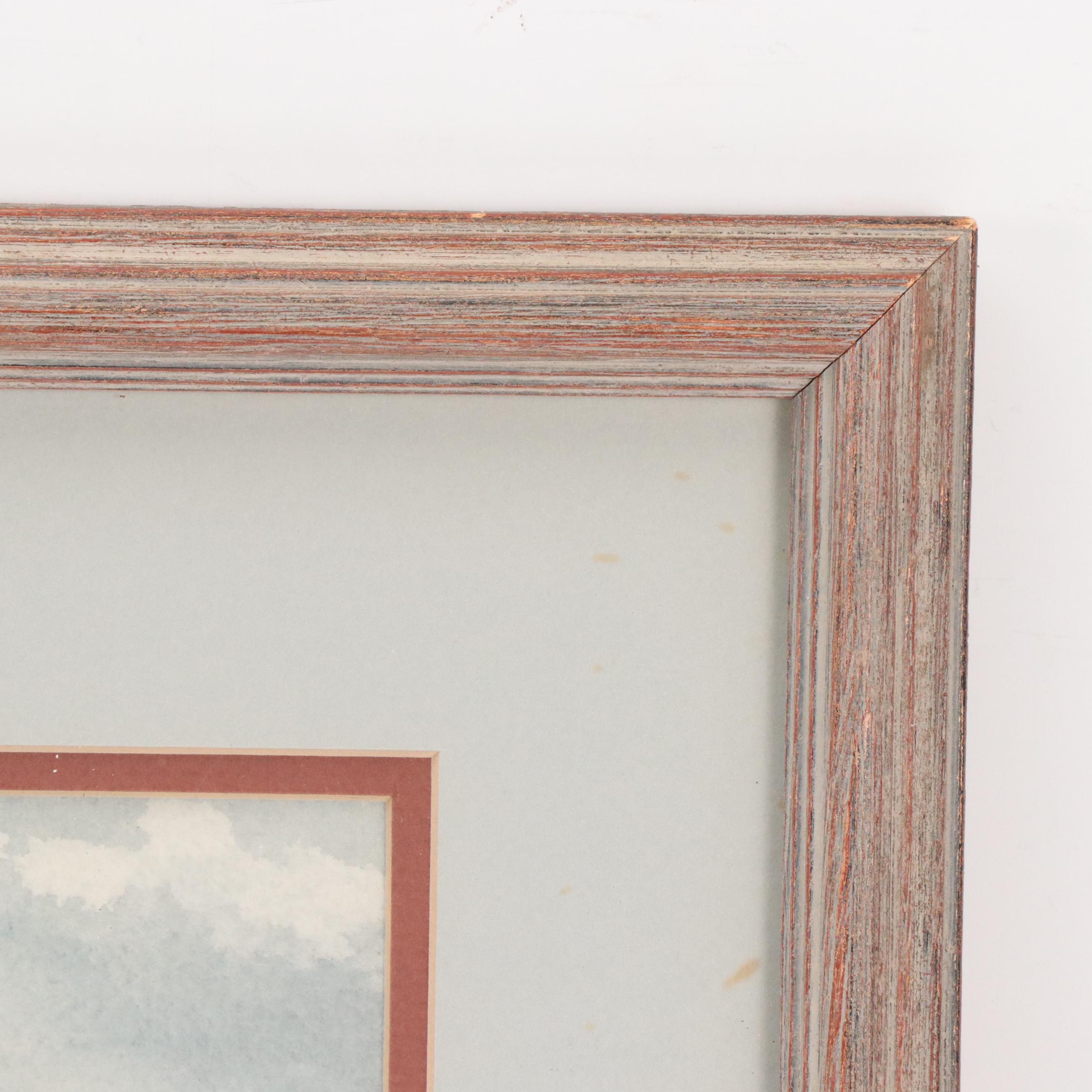 Seascape Watercolor Painting of Beach Reeds, Late 20th Century