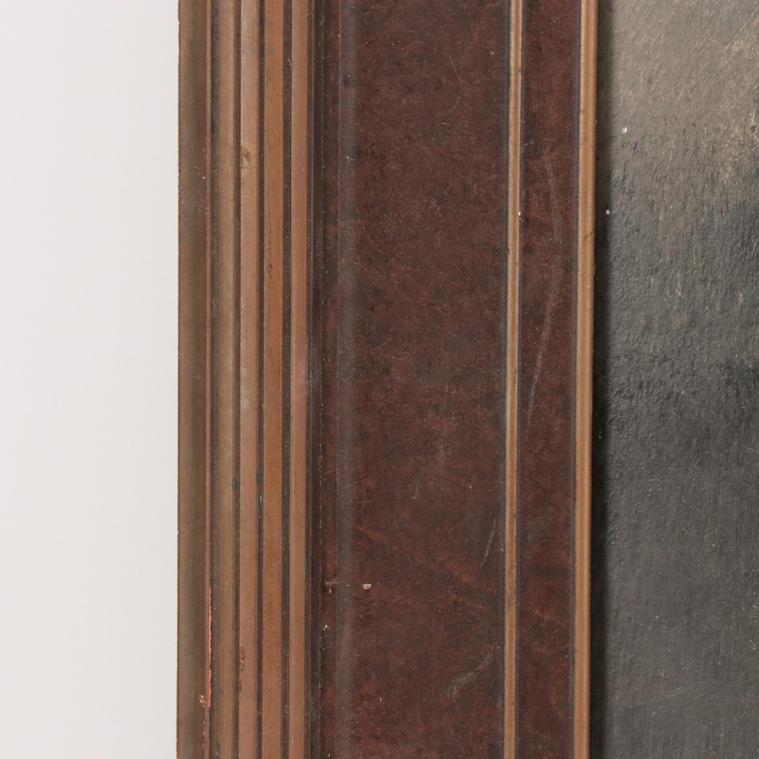 Landscape Oil Painting of Moonlight Night Campfire Scene, Late 20th Century