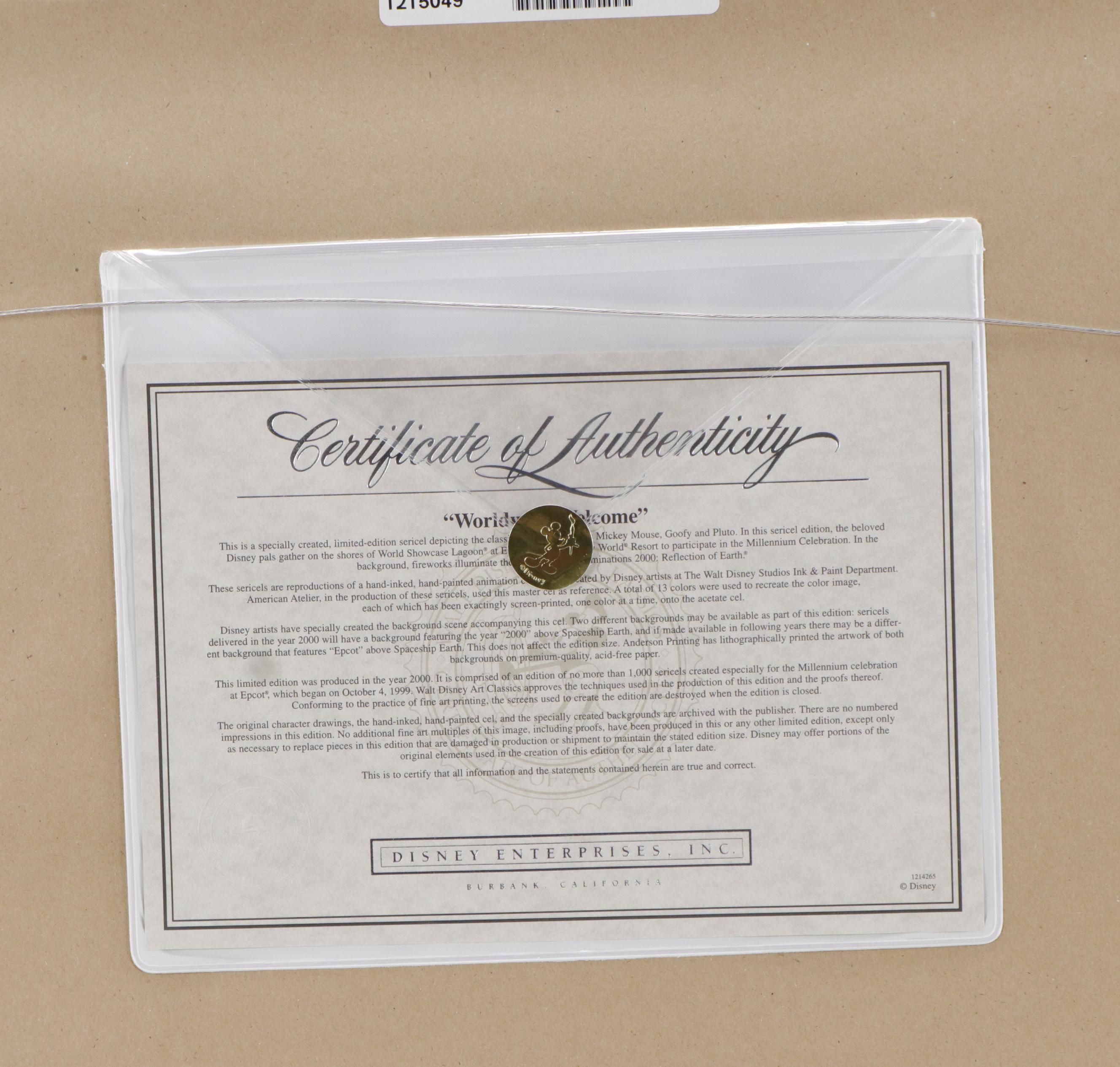 Disney Mickey Mouse Sericel "Worldwide Welcome," 2000