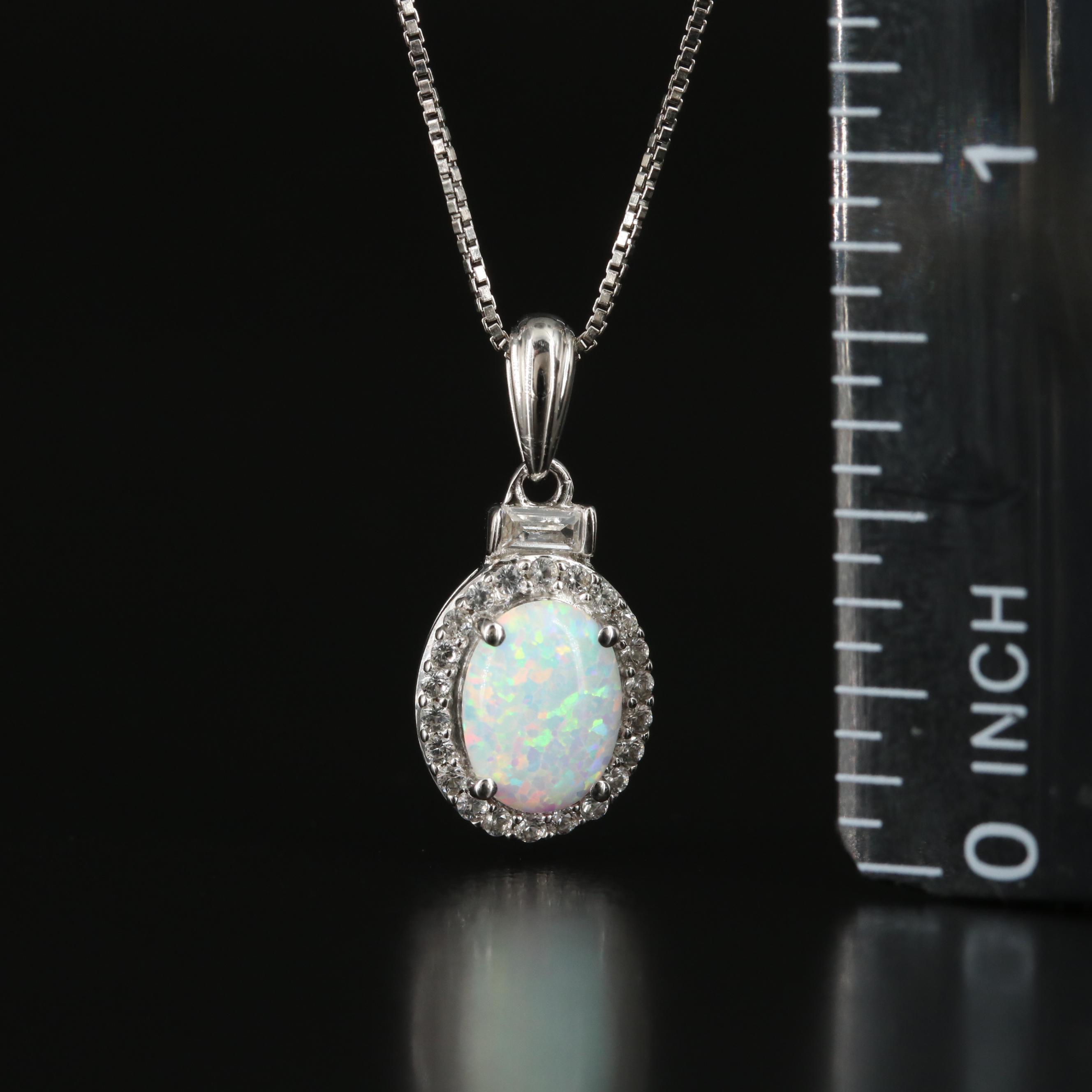 Sterling Opal and White Sapphire Necklace