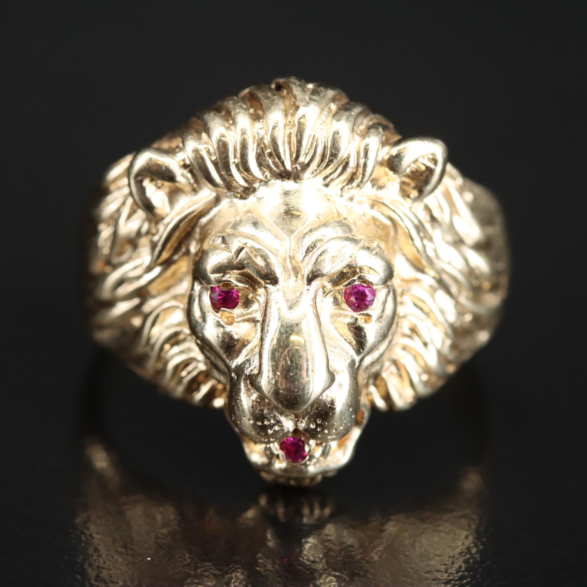 10K Ruby Lion's Head Ring