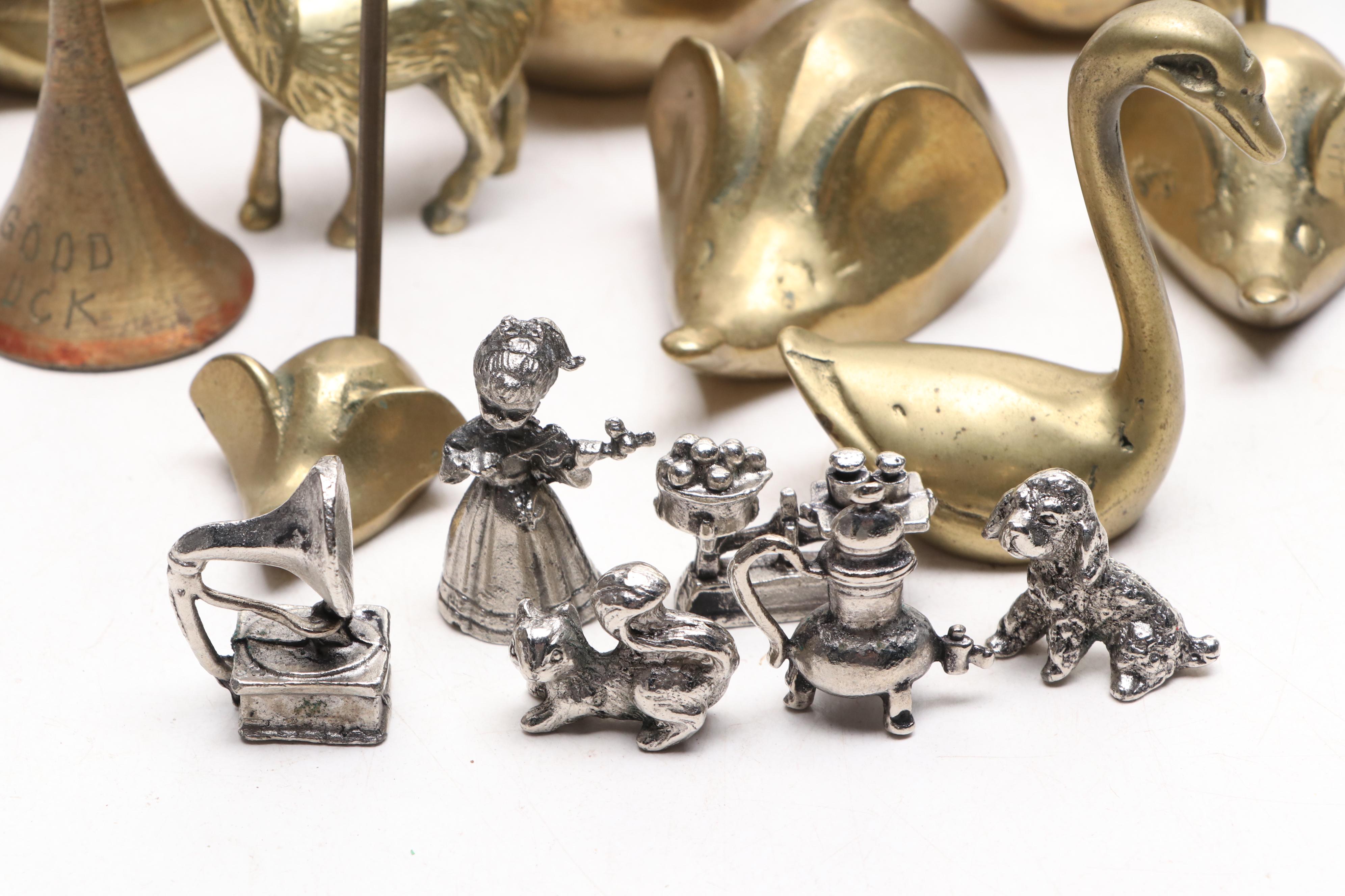 Brass Animal Figurines, Bells and Apple with Metal Trinkets