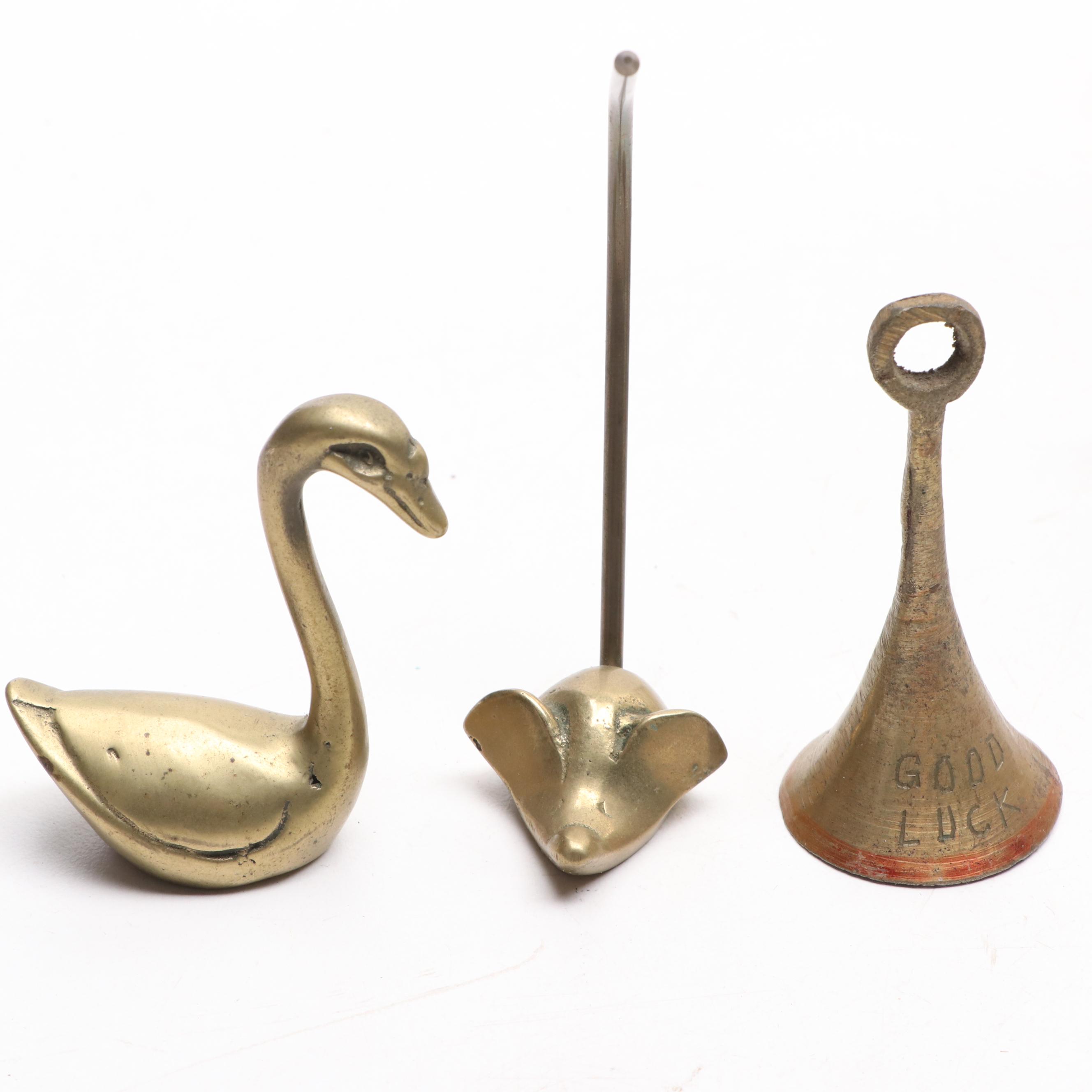 Brass Animal Figurines, Bells and Apple with Metal Trinkets