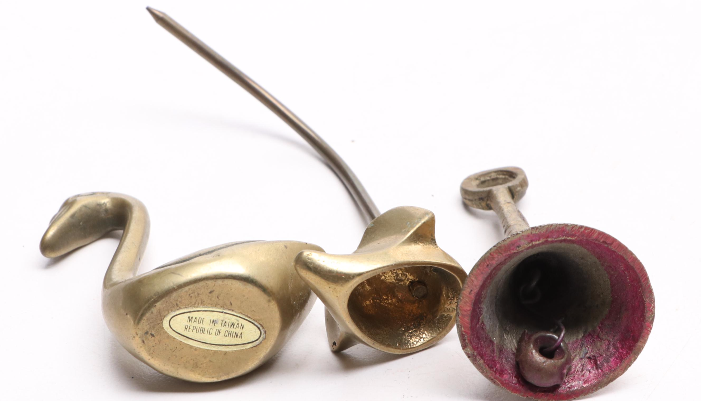 Brass Animal Figurines, Bells and Apple with Metal Trinkets