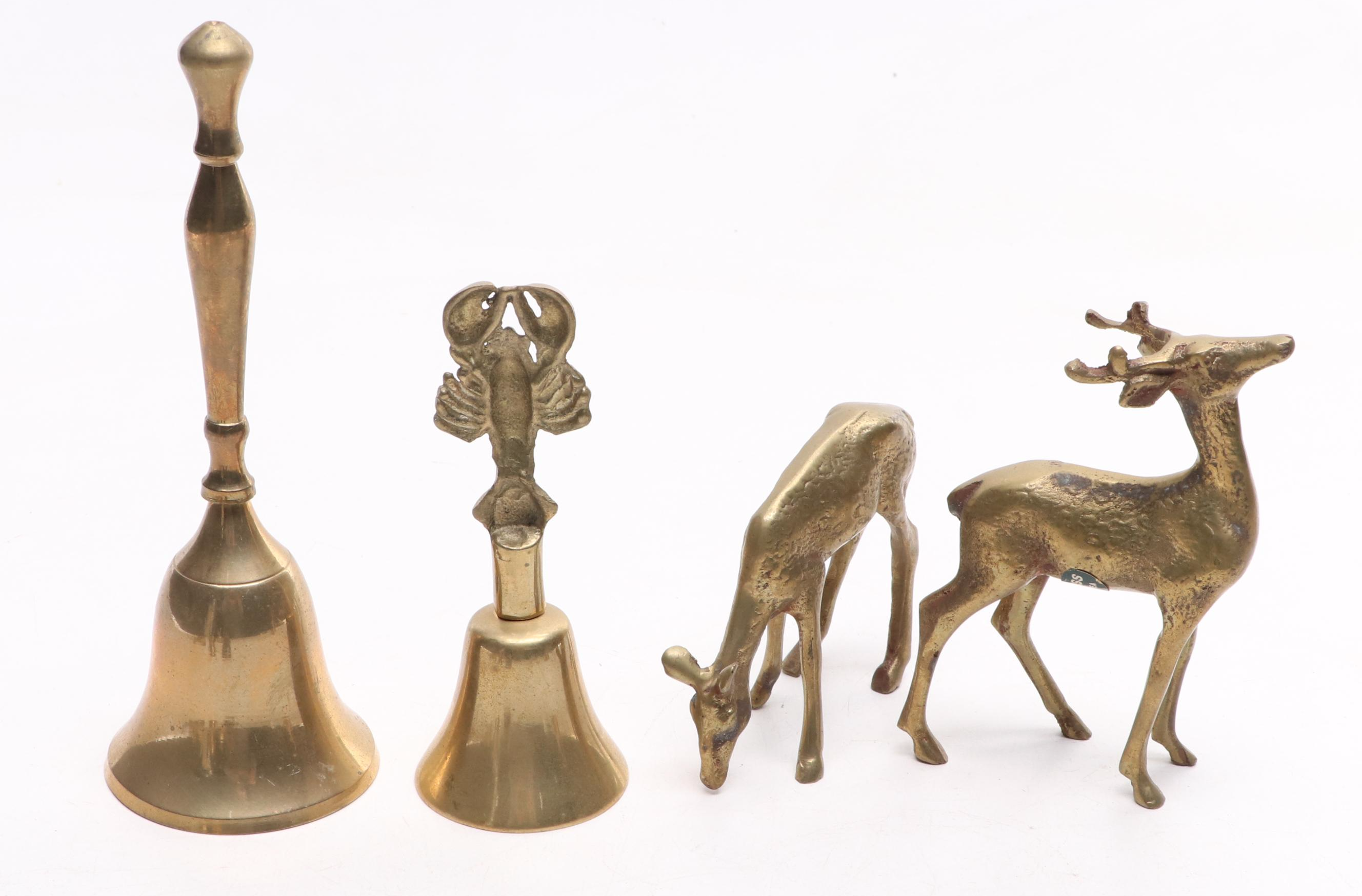 Brass Animal Figurines, Bells and Apple with Metal Trinkets