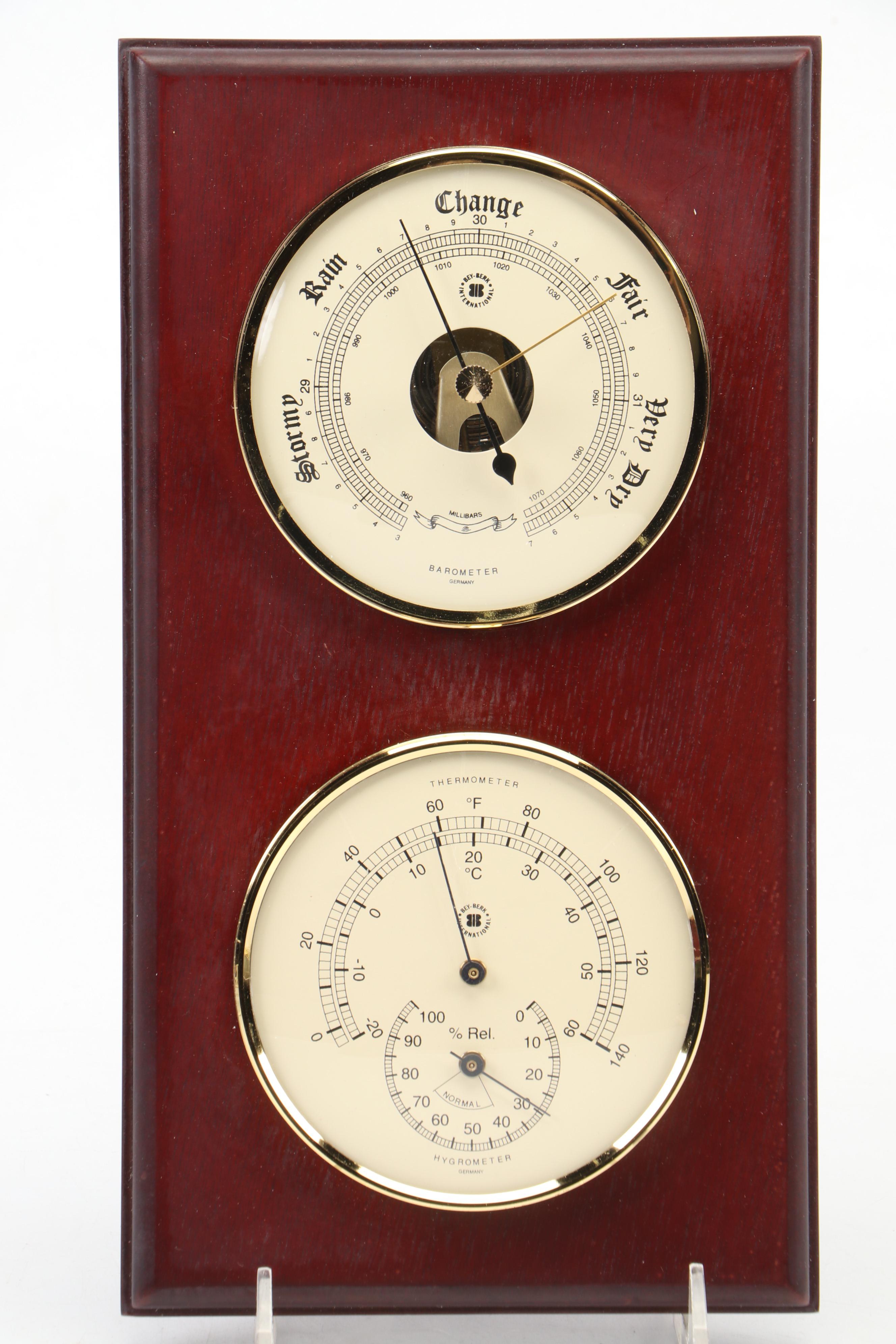Bey-Berk Combination Thermometer & Barometer With Quartz Desk Clock