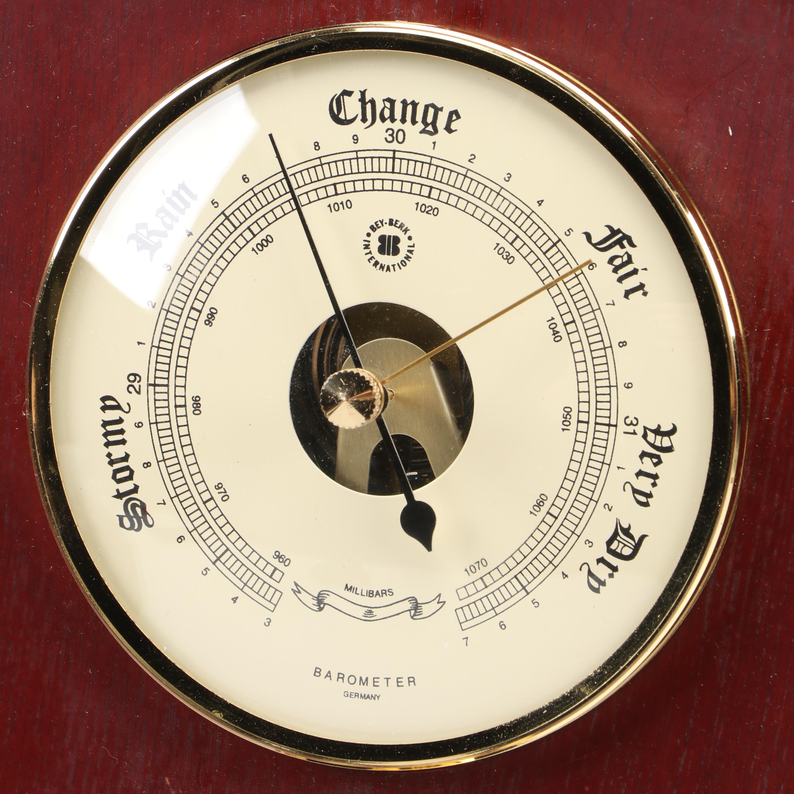 Bey-Berk Combination Thermometer & Barometer With Quartz Desk Clock