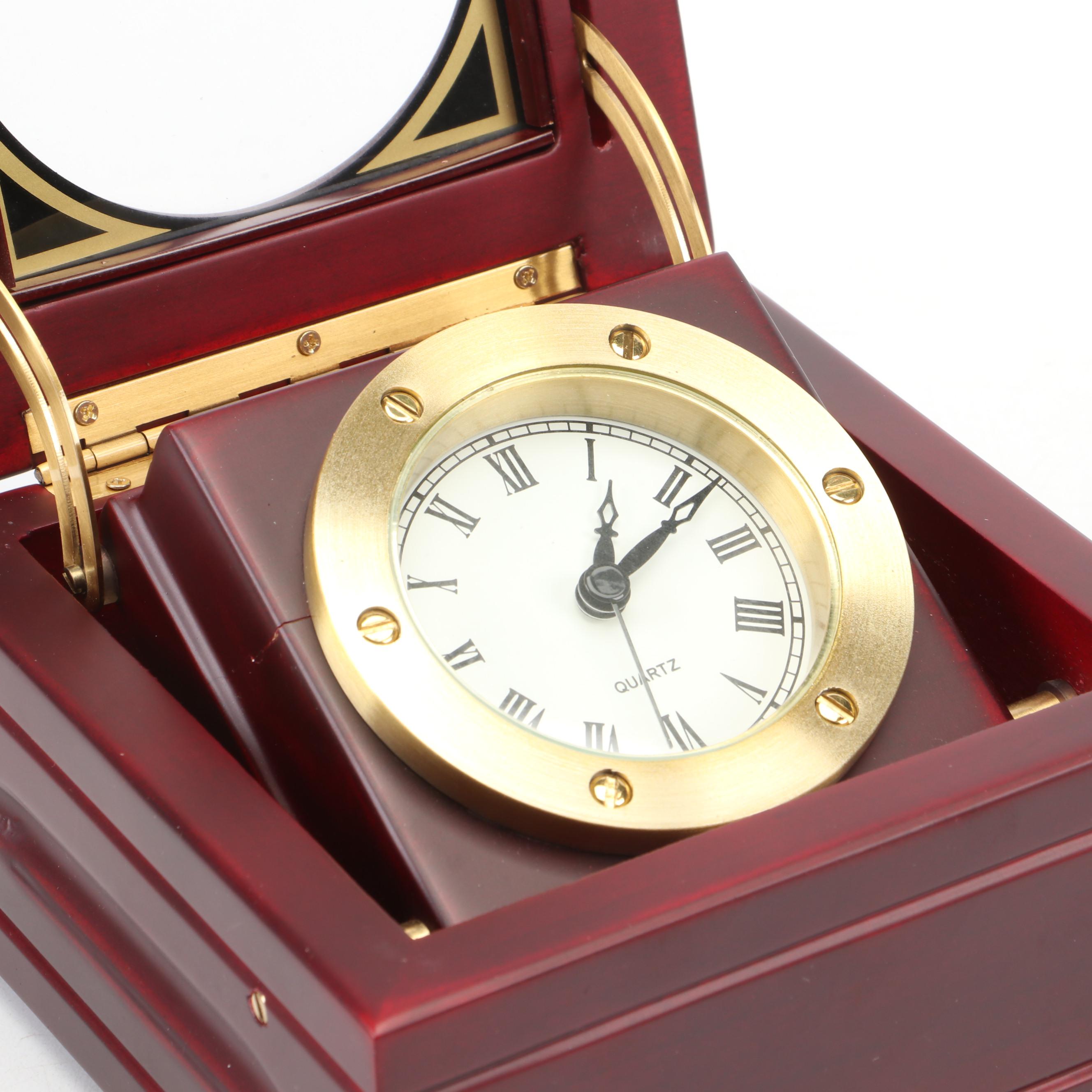 Bey-Berk Combination Thermometer & Barometer With Quartz Desk Clock