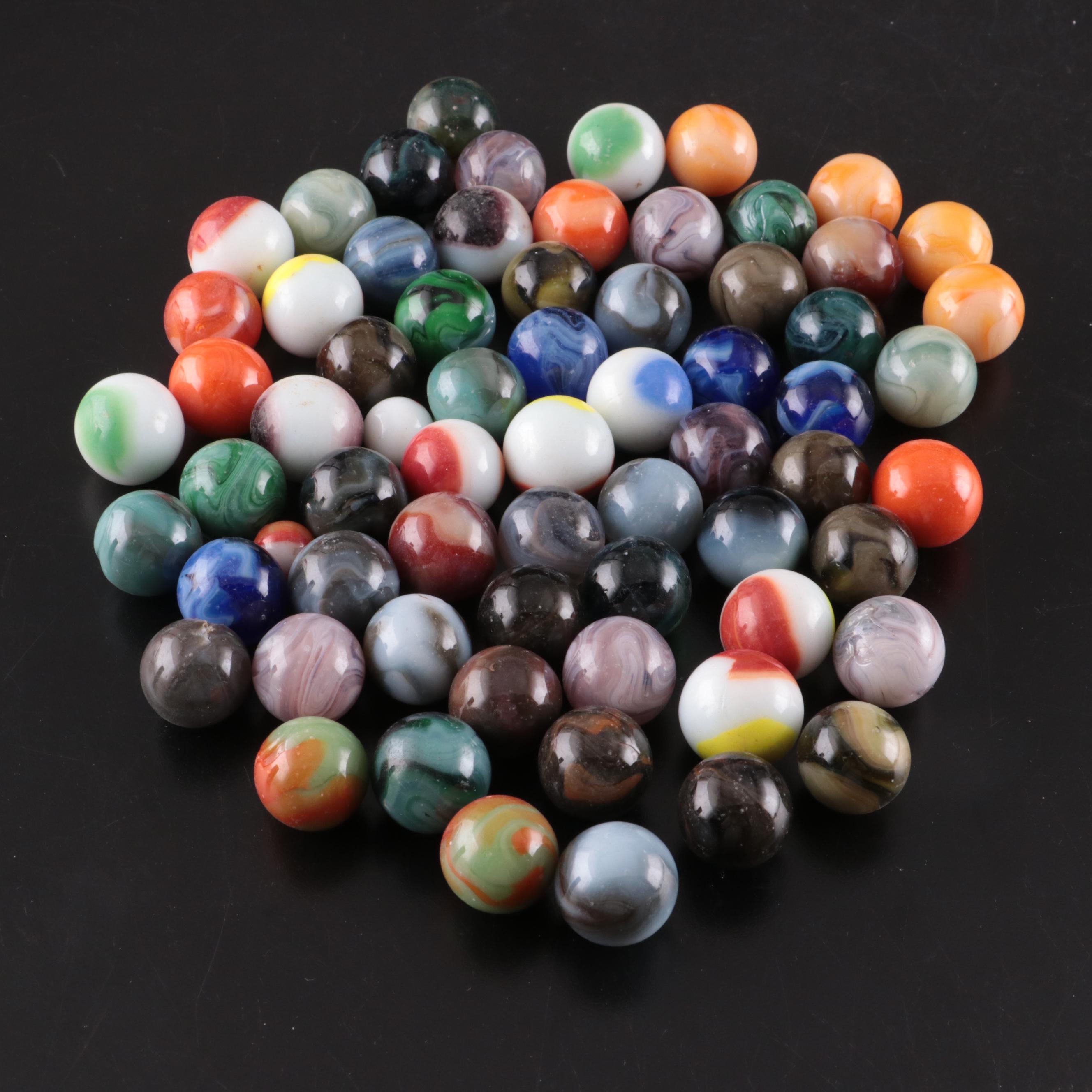 Machine Made Opaque Rainbow Marbles with More Machine Made Glass Marbles