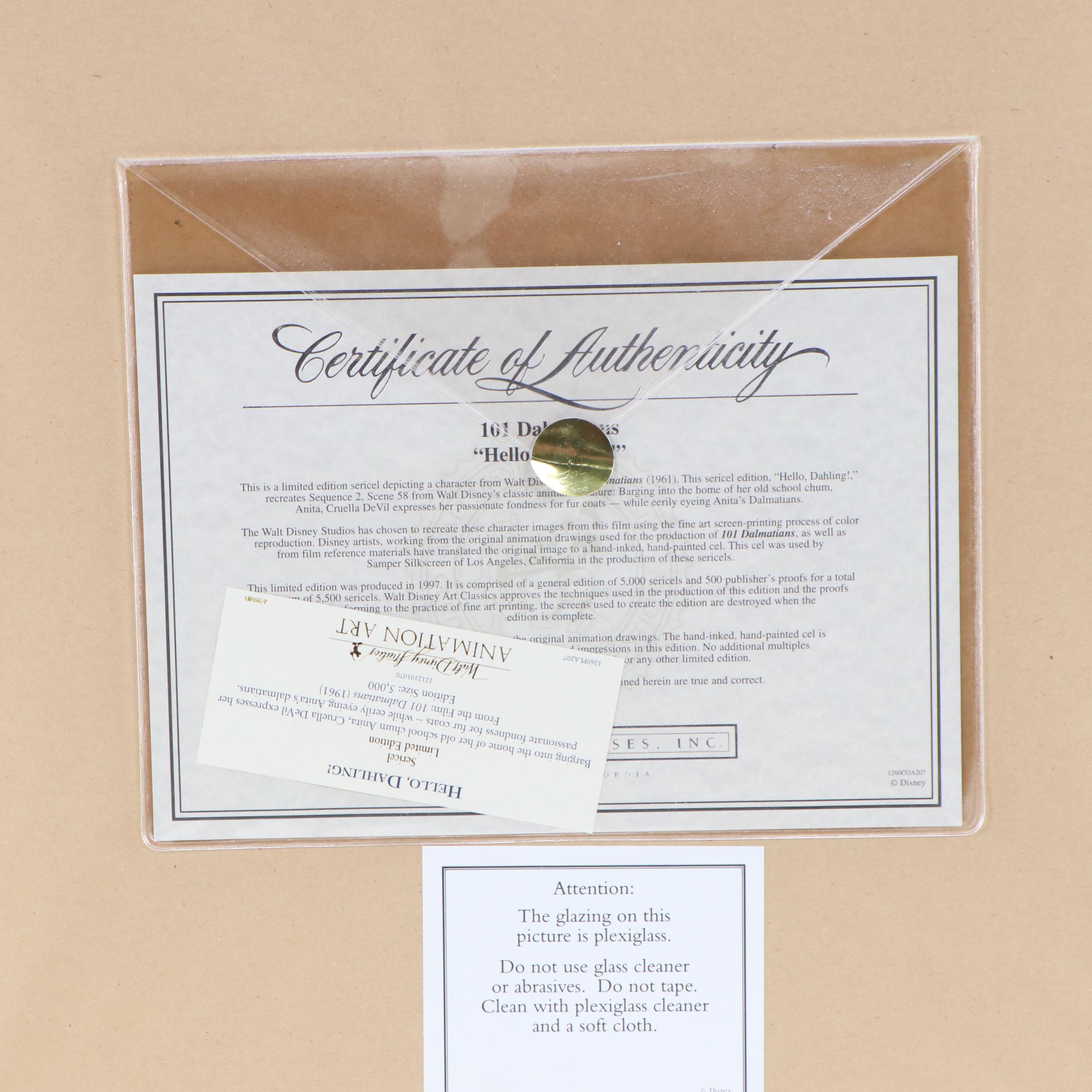 Disney 101 Dalmatians Sericel "Hello, Dahling!," 1997