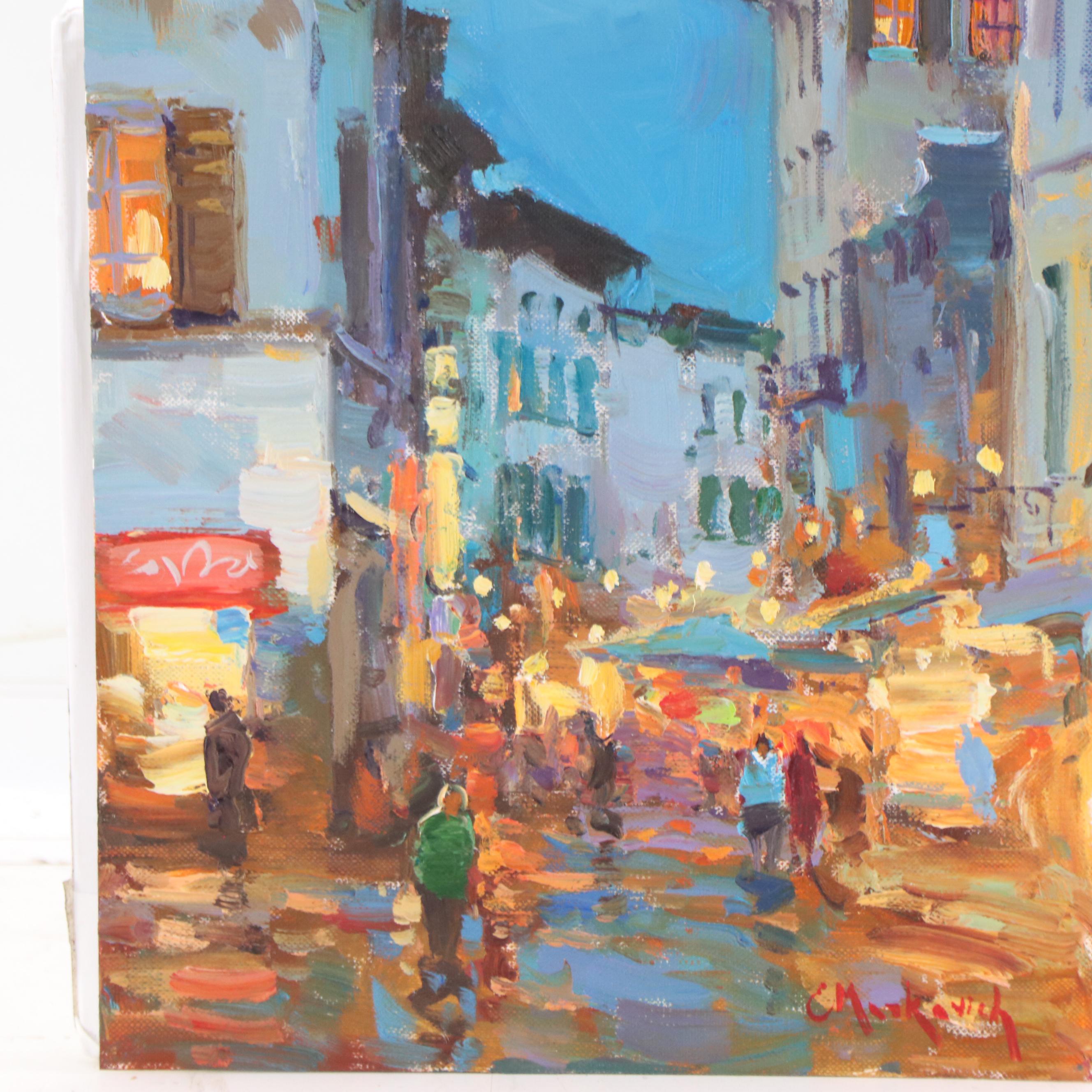 European Street Scene Oil Painting