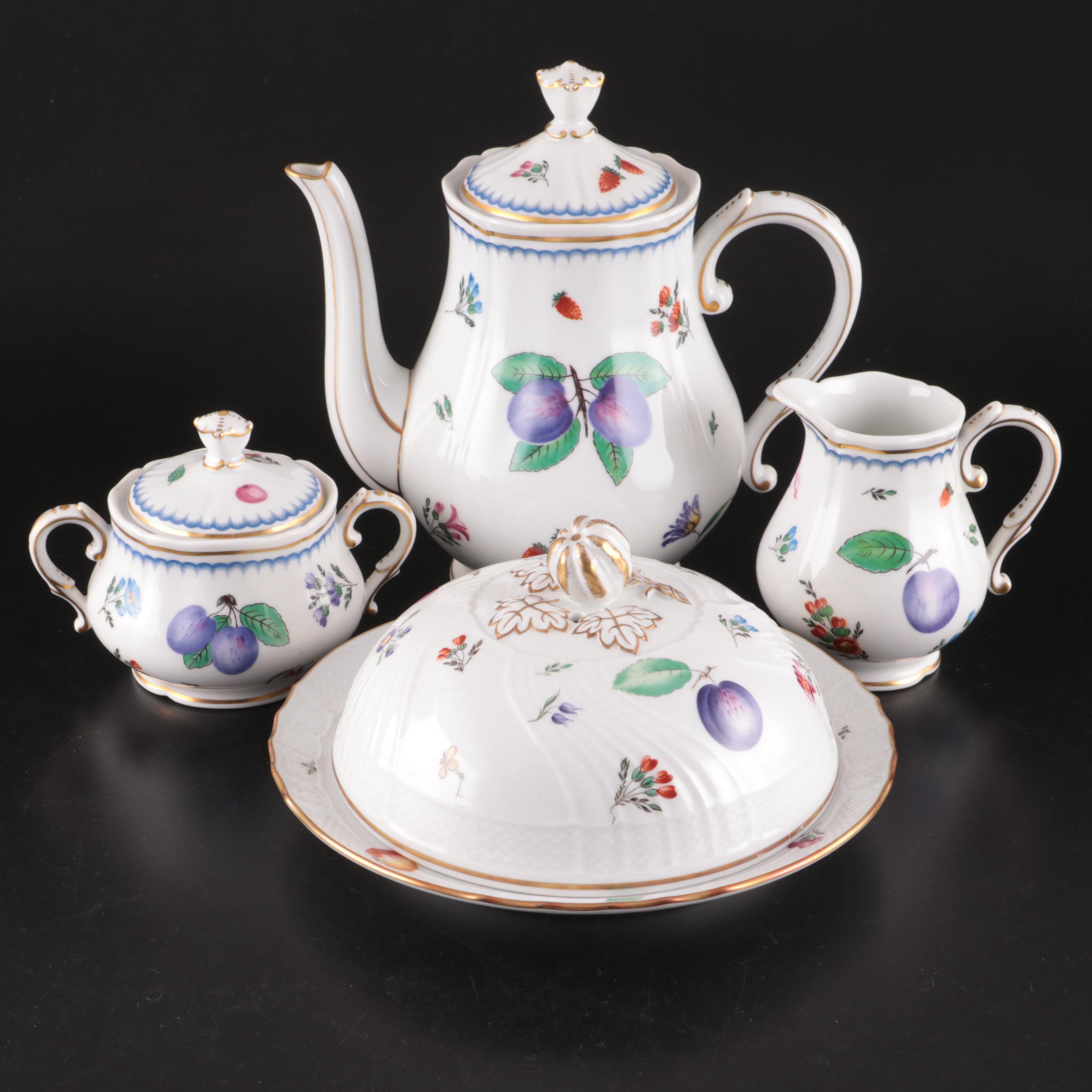 Richard Ginori "Italian Fruits" Porcelain Coffee Pot and More Serveware