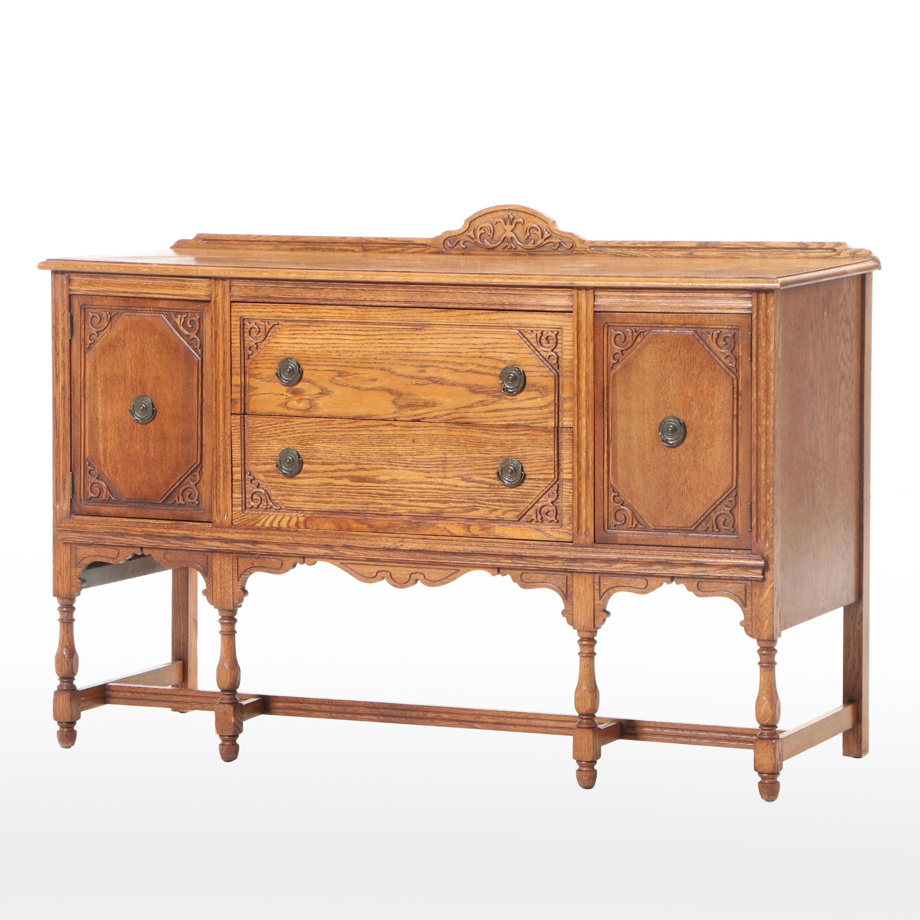 Jacobean Revival Style Oak Buffet, Early to Mid-20th Century