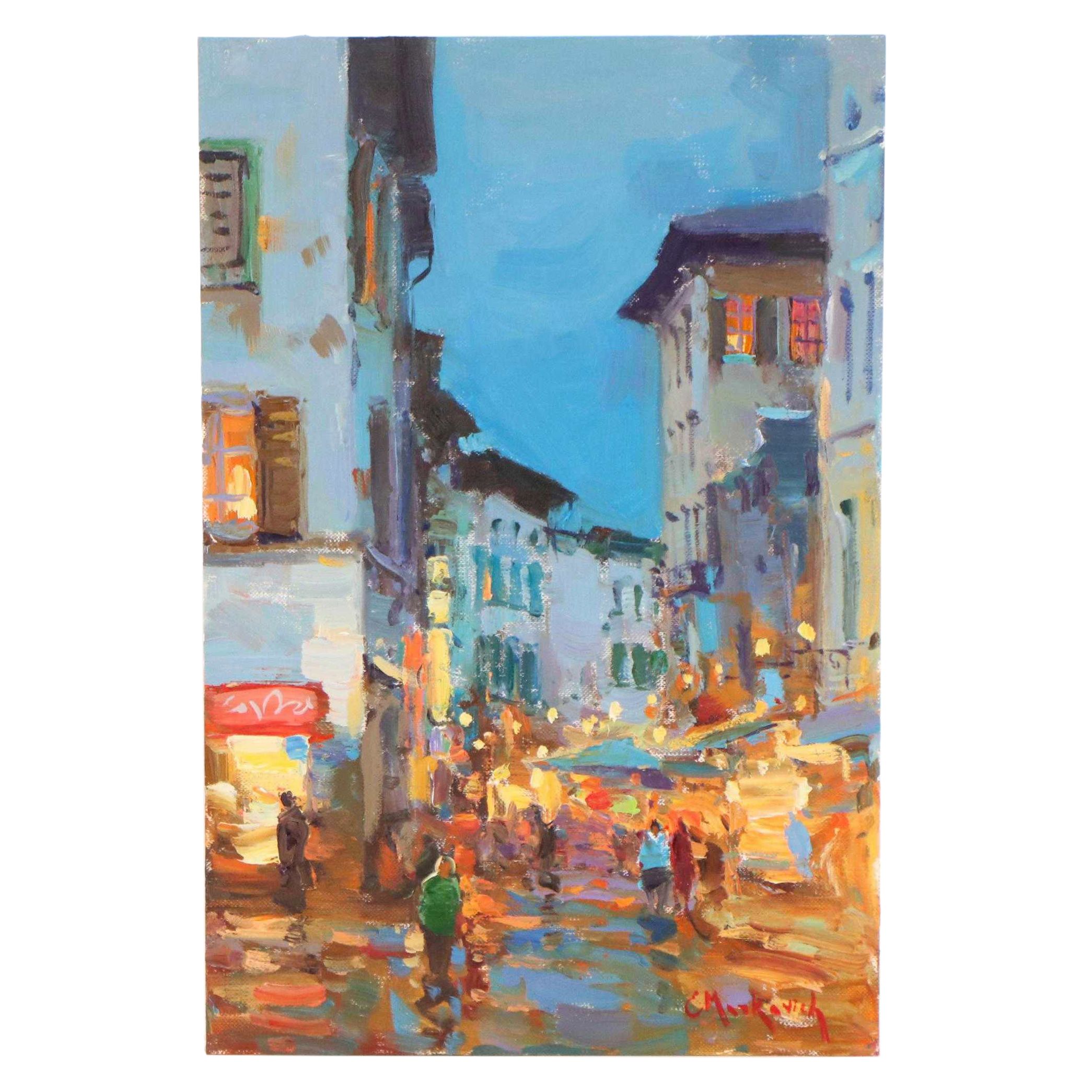 European Street Scene Oil Painting