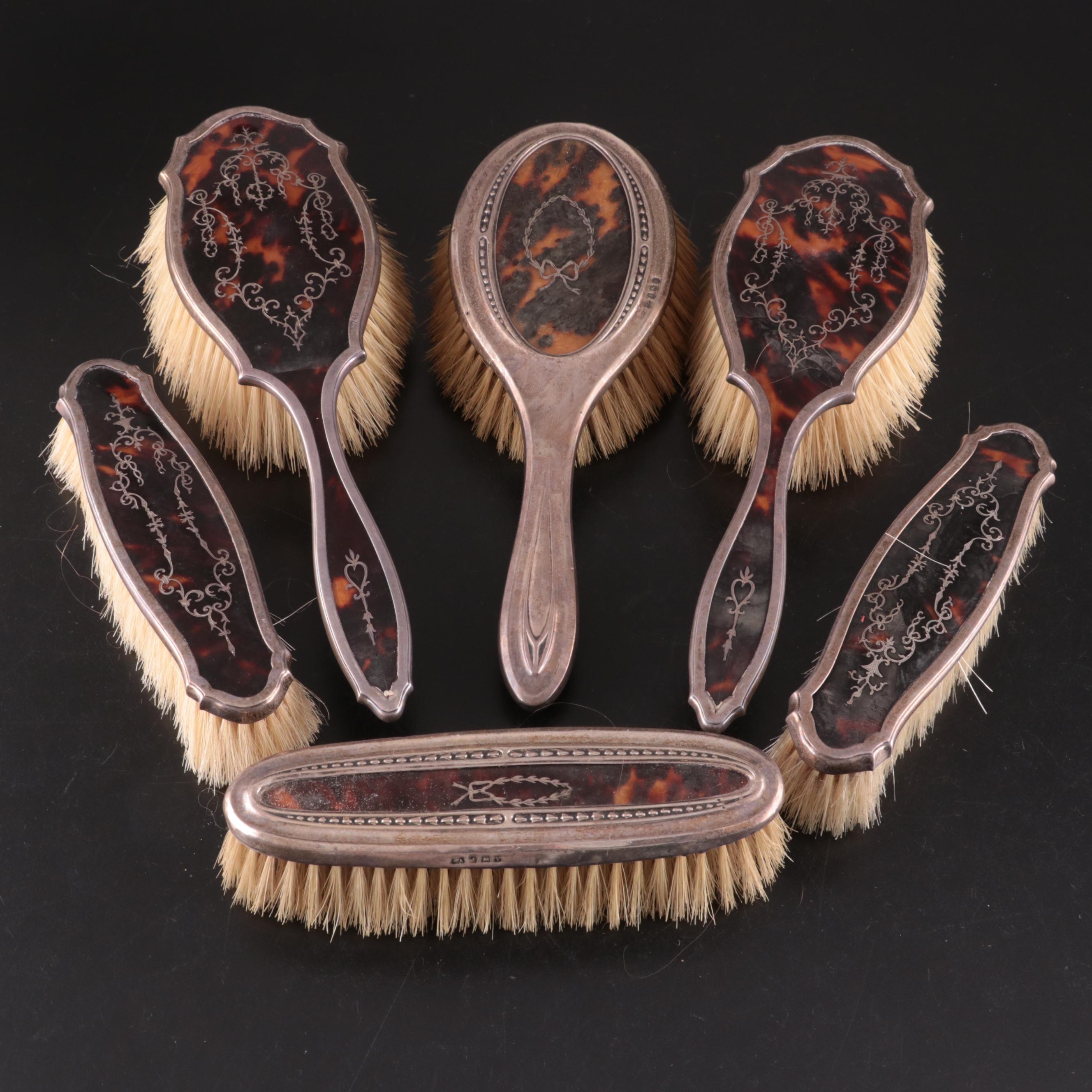 Sterling and Tortoise Shell Vanity Brush Sets, Early 20th C