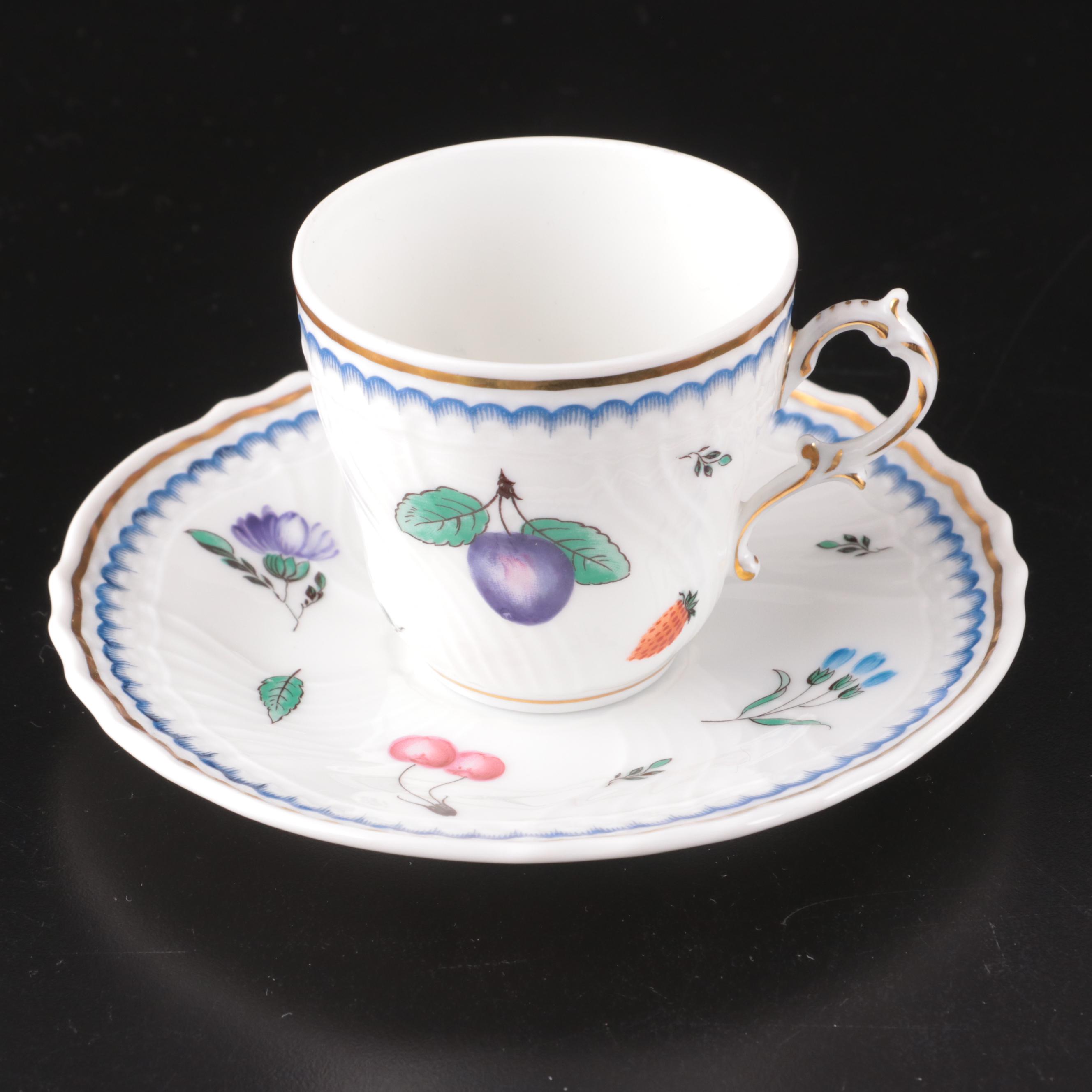 Richard Ginori "Italian Fruits" Porcelain Teacups and Saucers