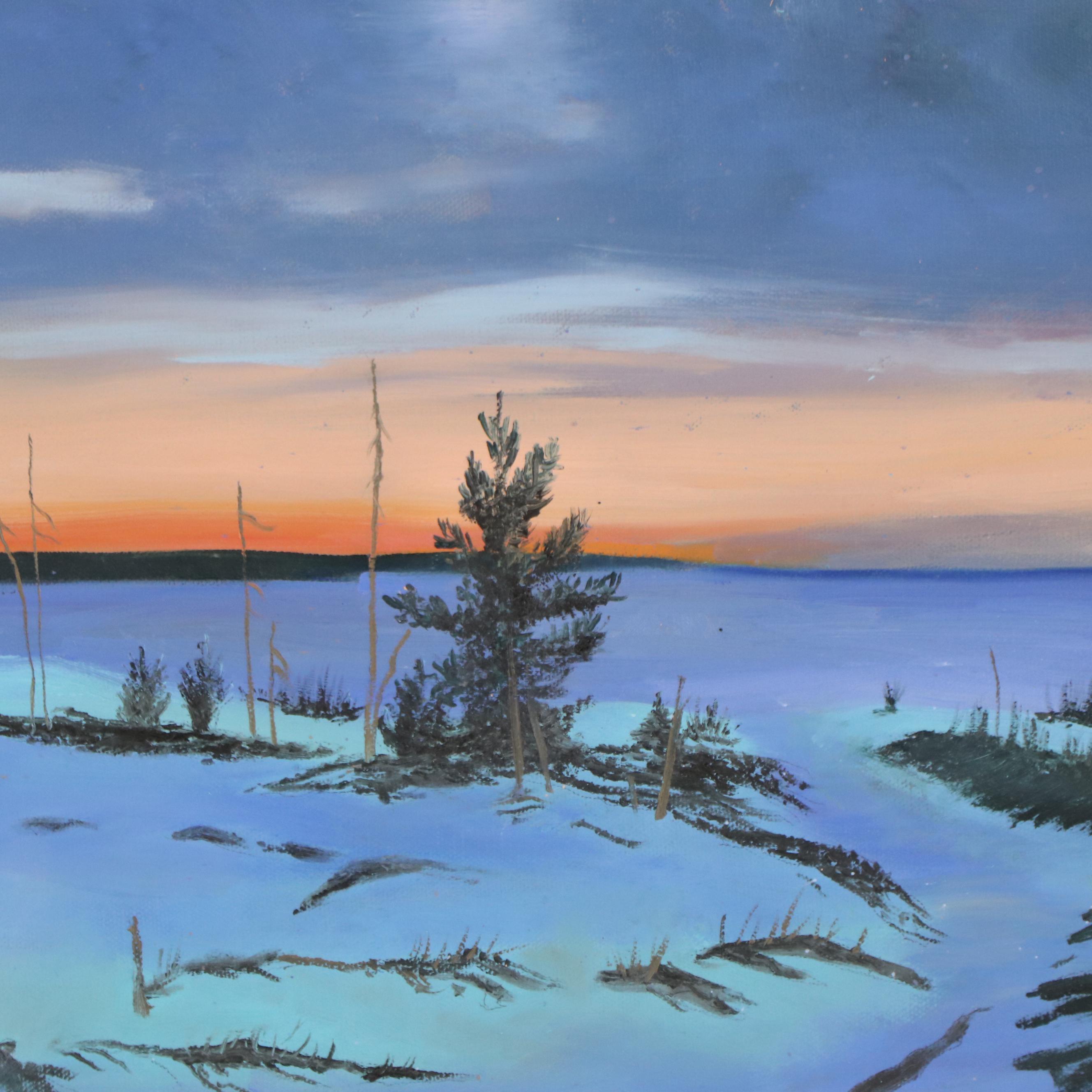 Coastal Sunset Landscape Acrylic Painting, 21st Century