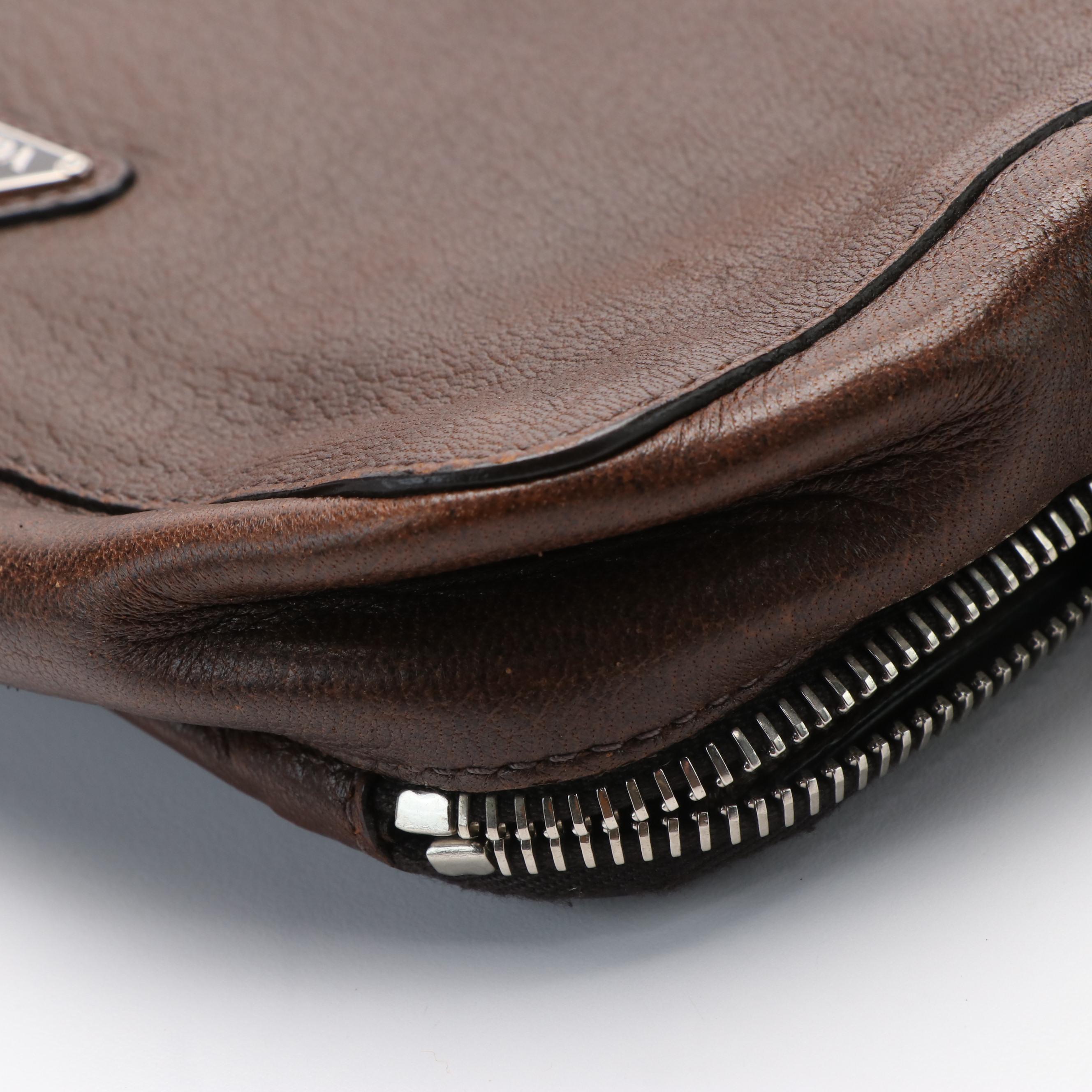 Prada Clutch Bag in Brown Leather