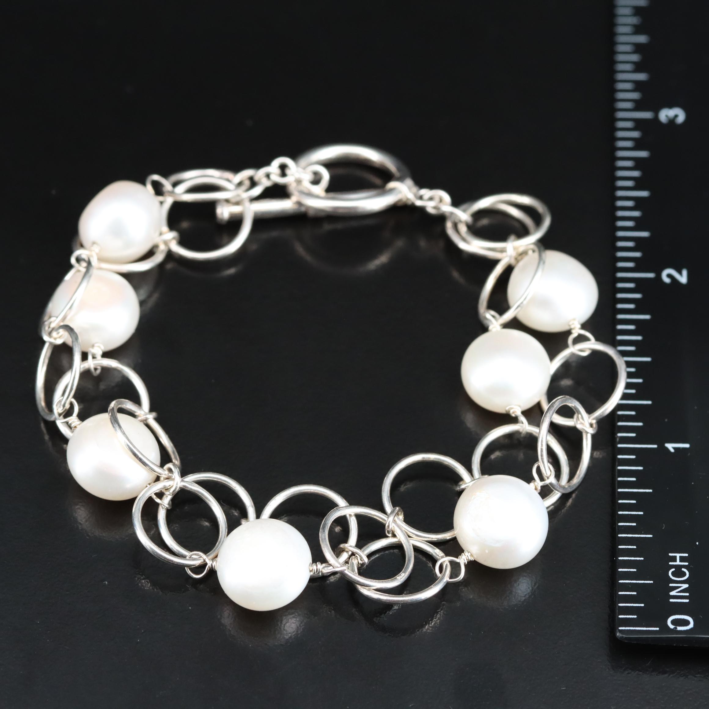 Sterling Pearl Double Strand Bracelet