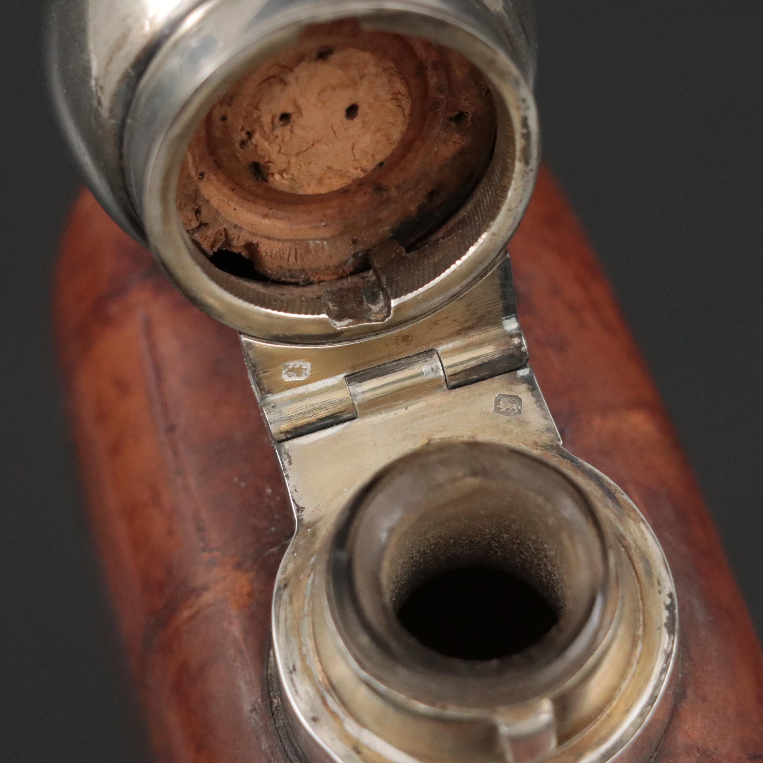 James Dixon & Sons Ltd Sterling Silver Base Hip Flask with Leather Cigar Case