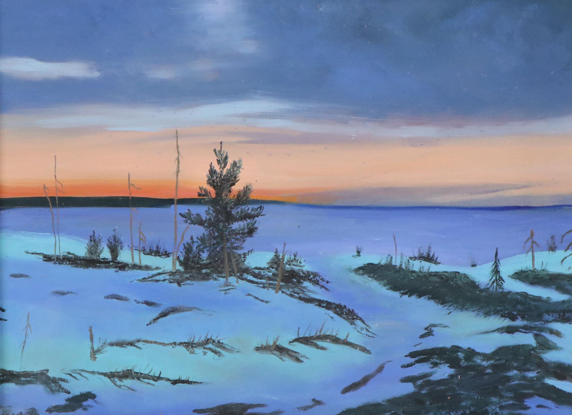 Coastal Sunset Landscape Acrylic Painting, 21st Century