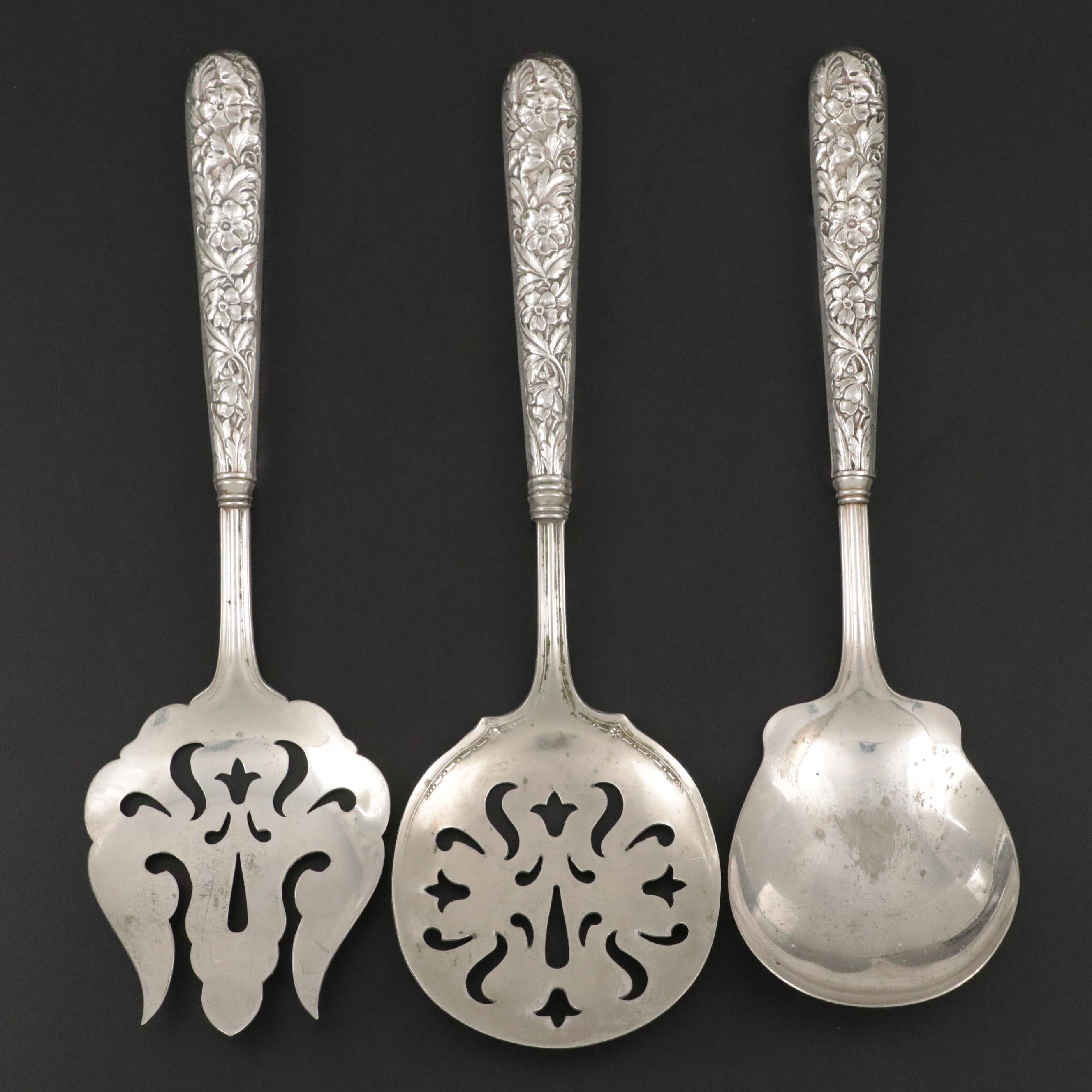 G.H. French & Co. Sterling Silver Repoussé Handle Serving Utensils