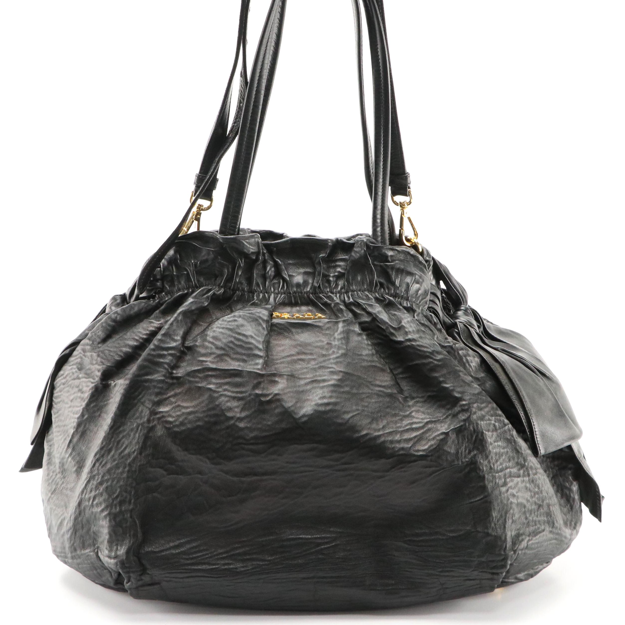 Prada Side Bow Gathered Shoulder Tote in Lambskin Leather