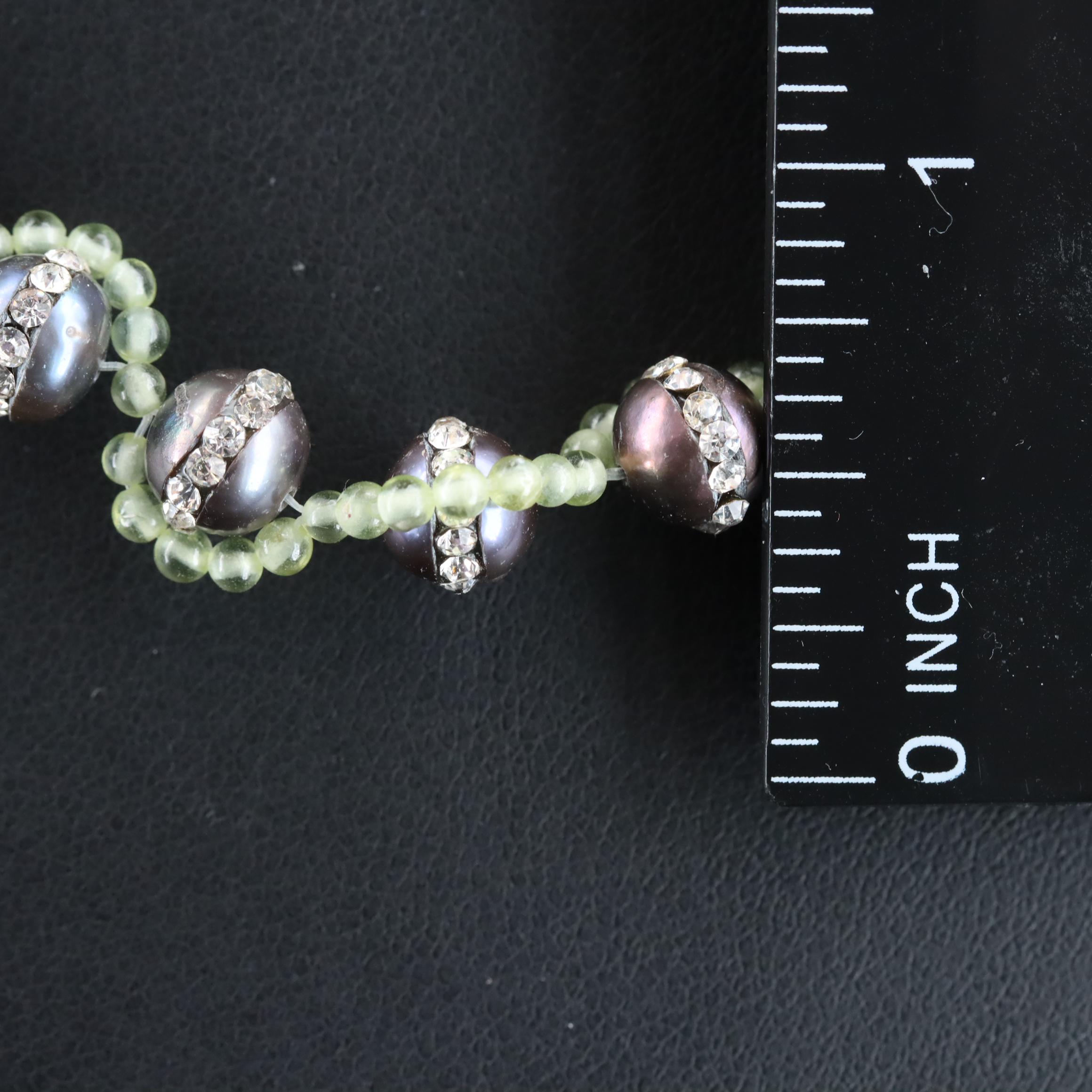 Pearl, Rhinestone and Glass Necklace and Bracelet