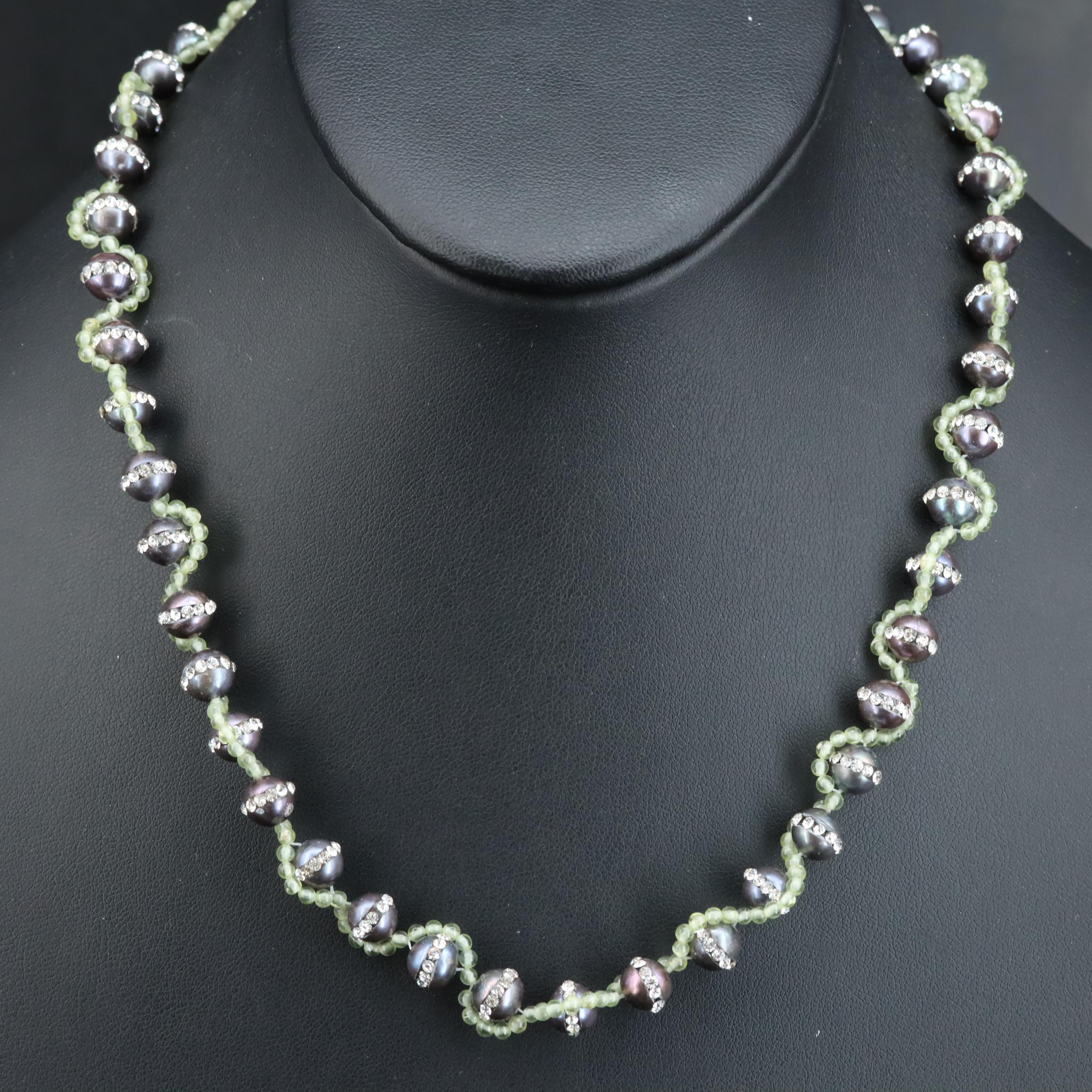 Pearl, Rhinestone and Glass Necklace and Bracelet