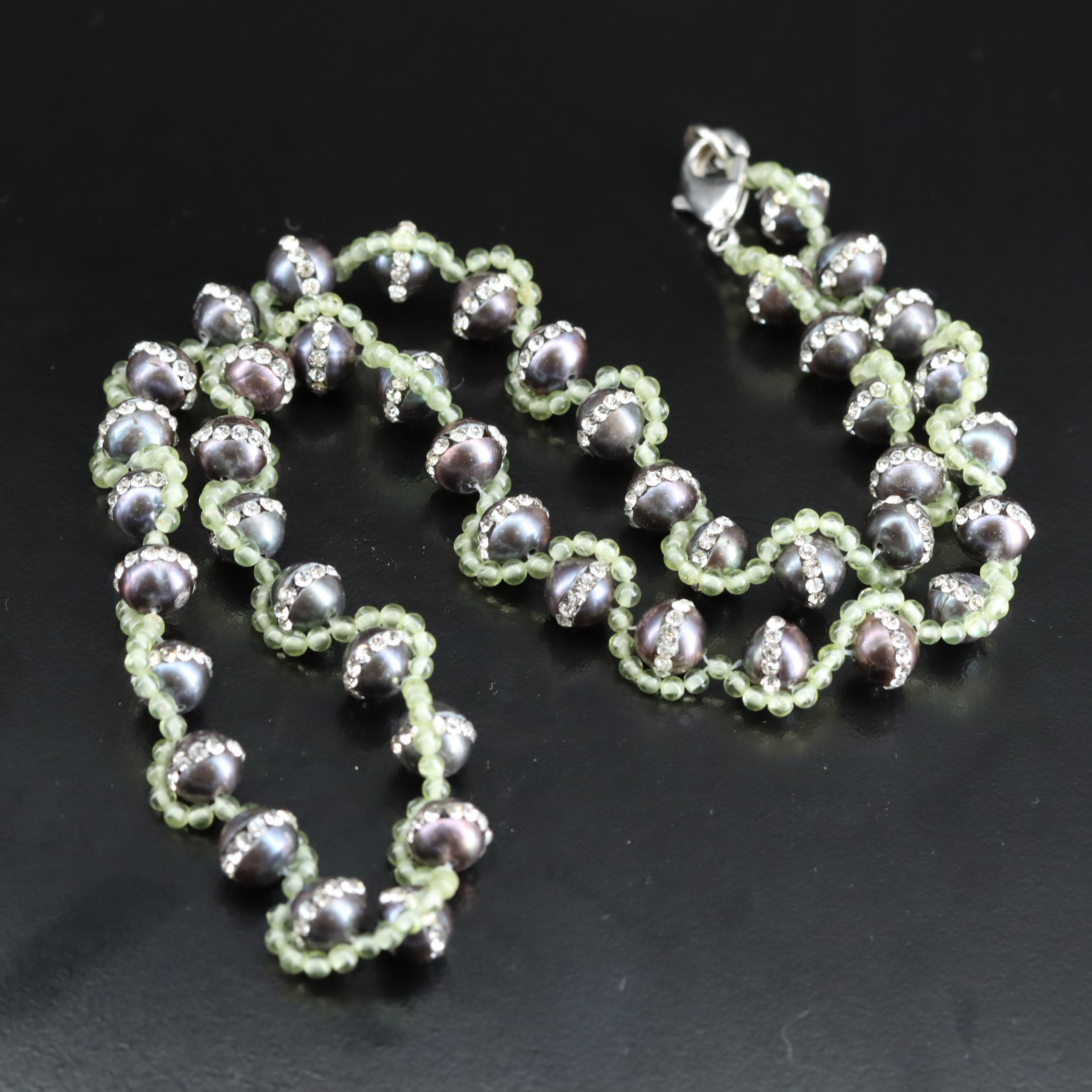 Pearl, Rhinestone and Glass Necklace and Bracelet