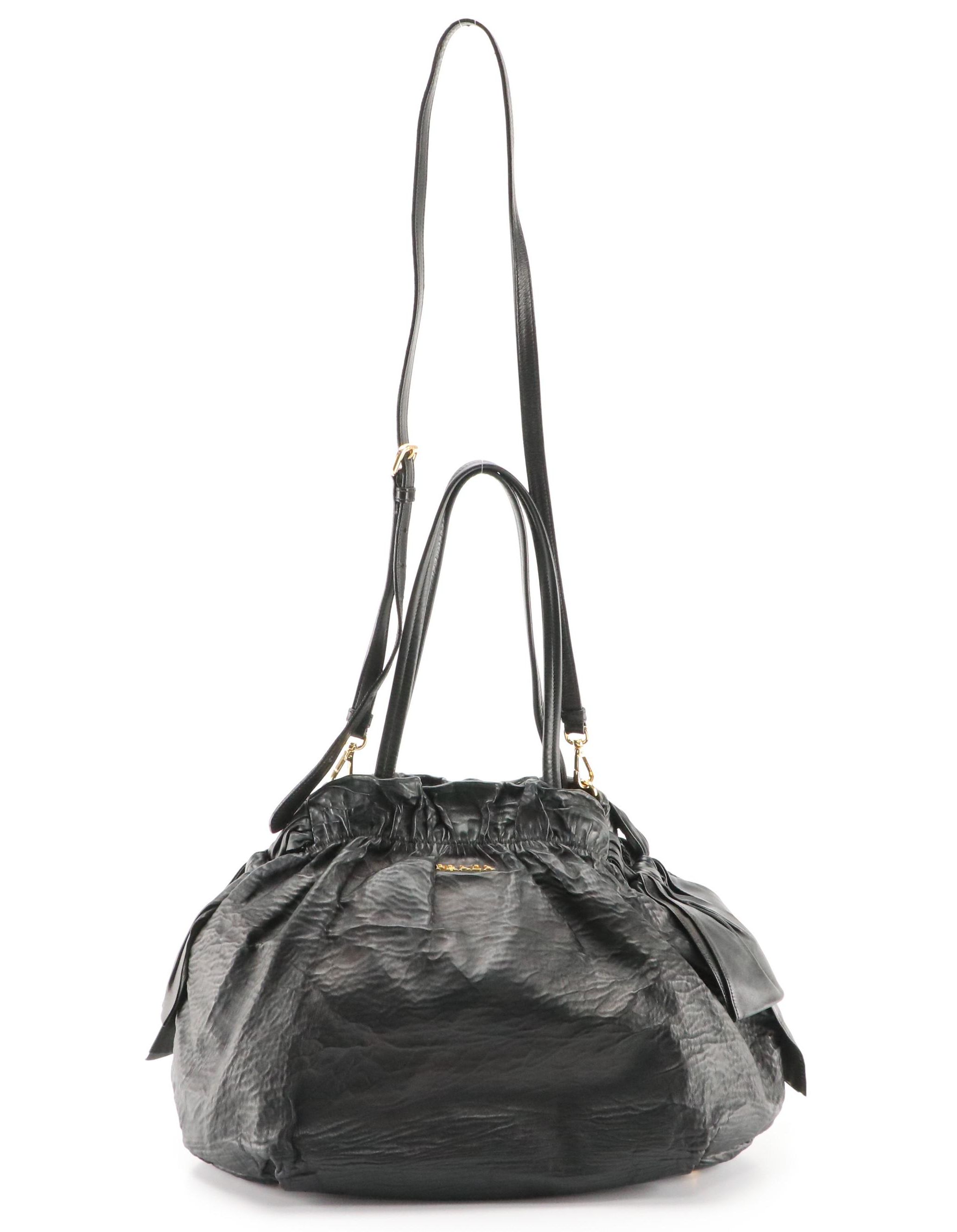 Prada Side Bow Gathered Shoulder Tote in Lambskin Leather