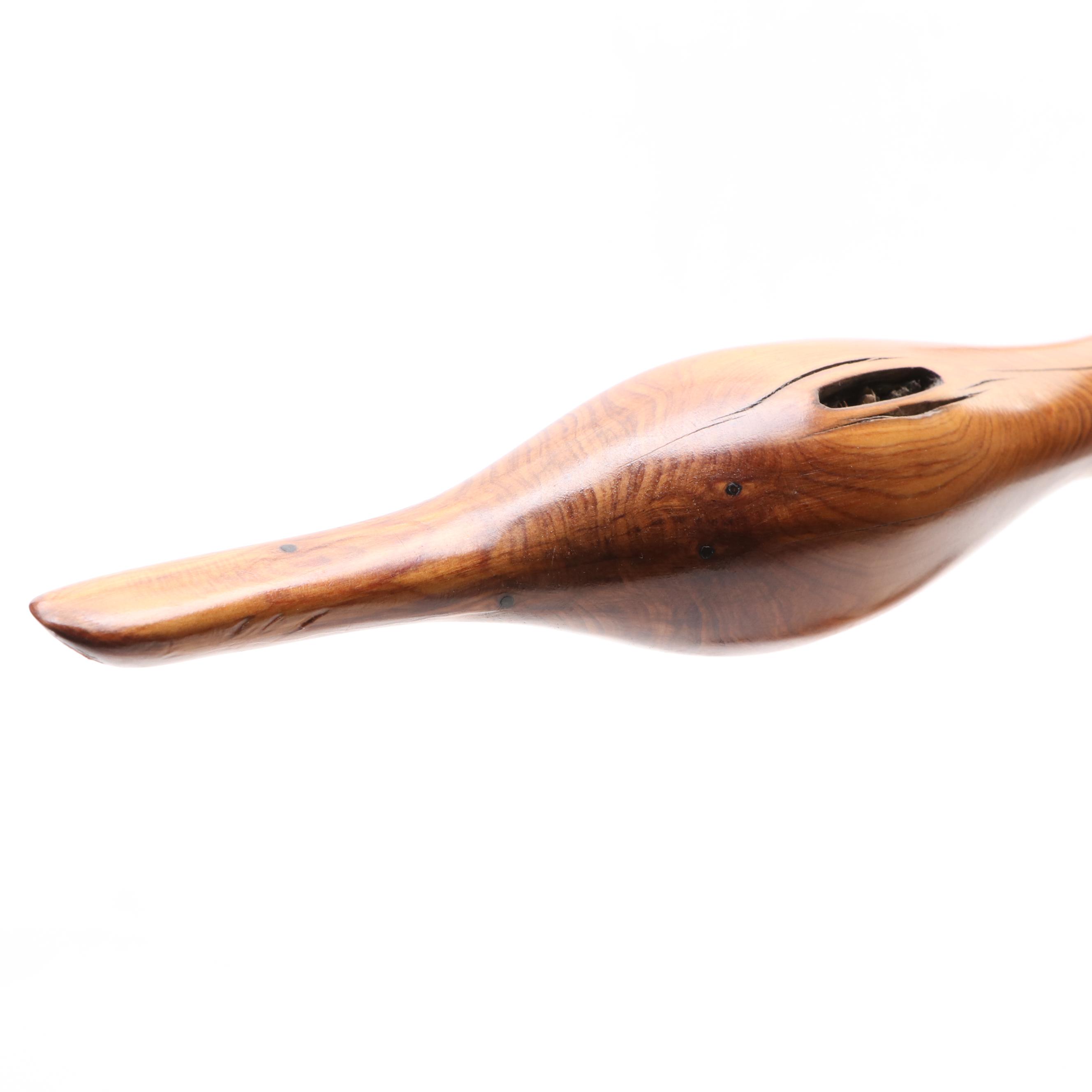 Carved Wooden Duck Sculpture by R. Brandt, 1988