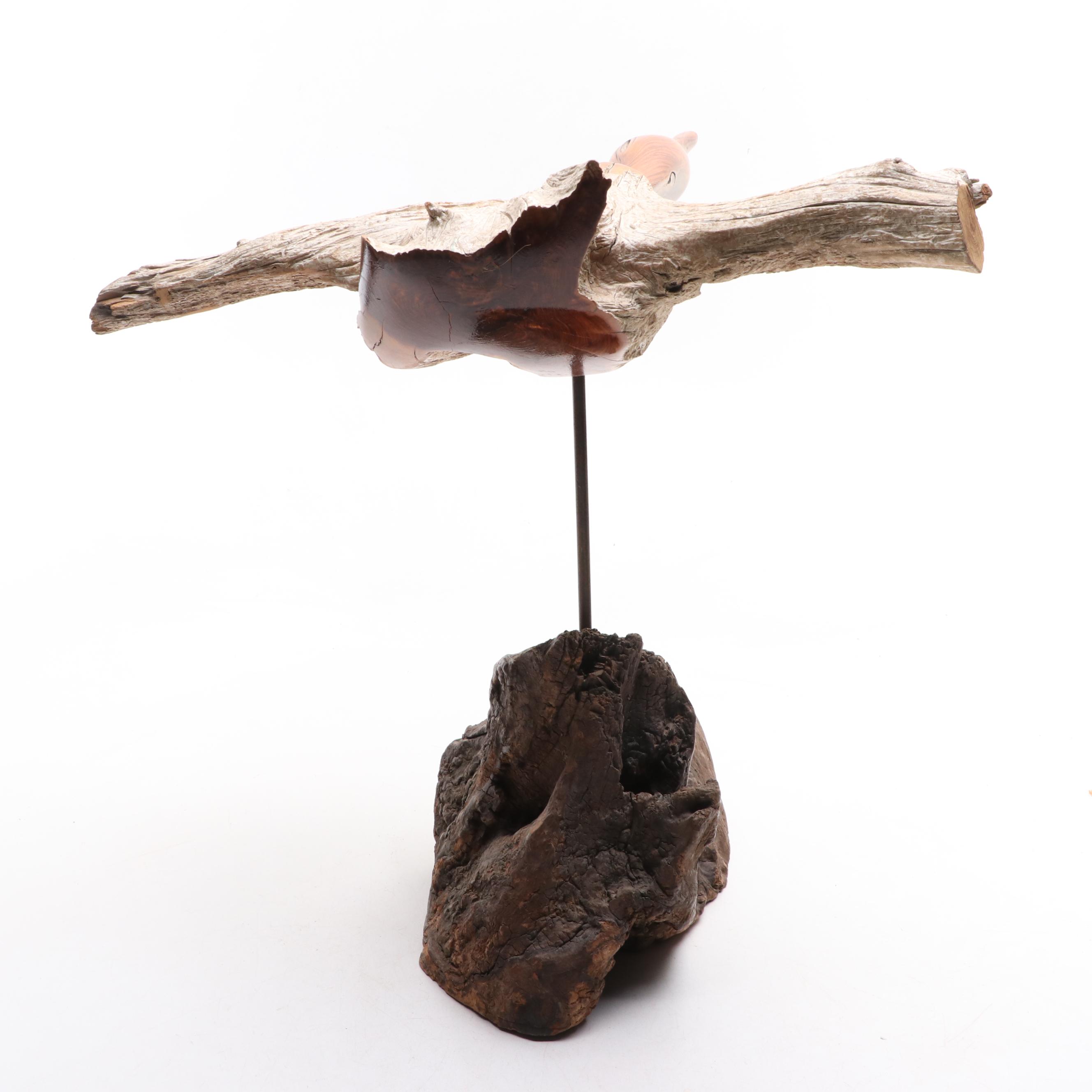 Carved Wooden Duck Sculpture by R. Brandt, 1988