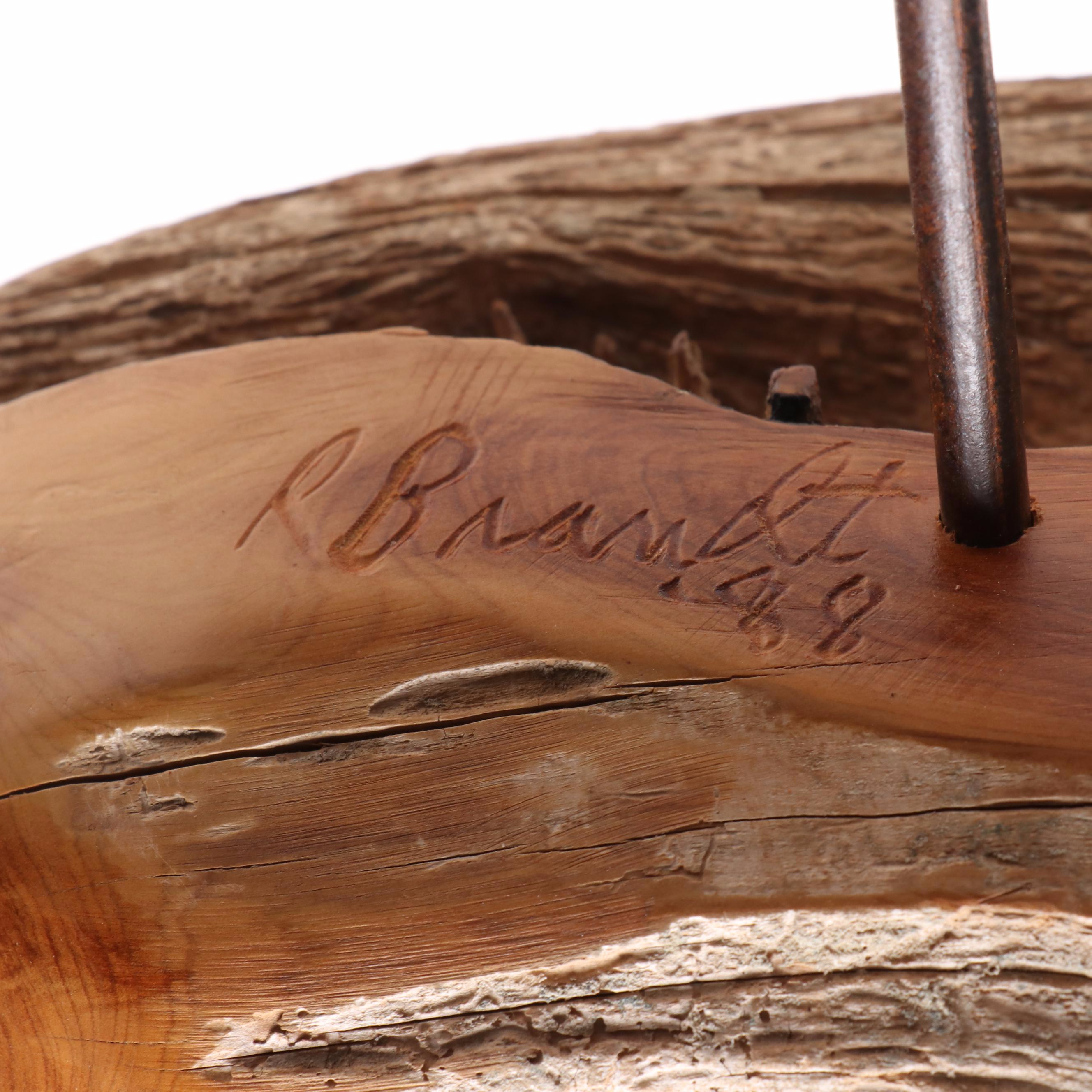 Carved Wooden Duck Sculpture by R. Brandt, 1988