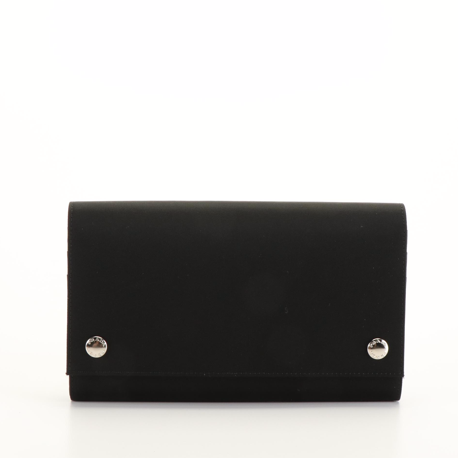 Prada Black Tessuto Nylon and Leather Continental Wallet