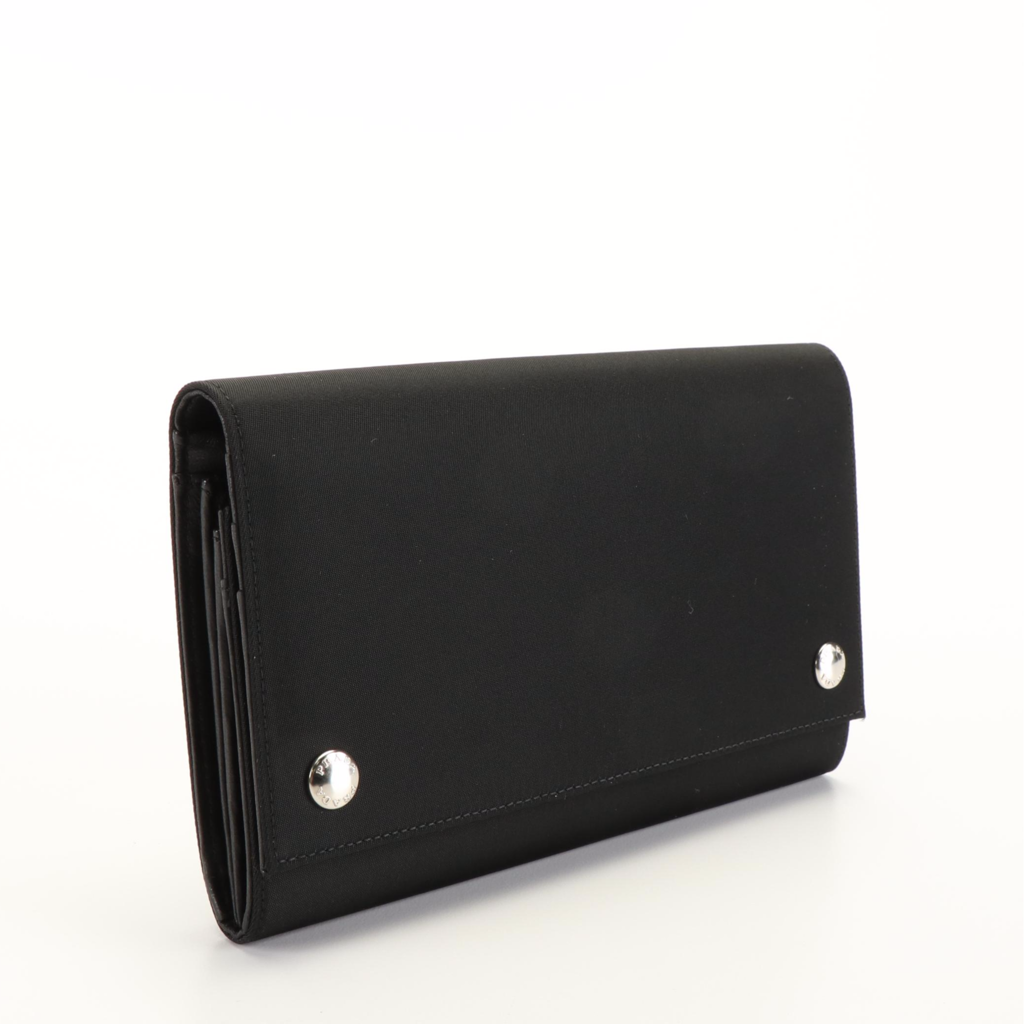 Prada Black Tessuto Nylon and Leather Continental Wallet