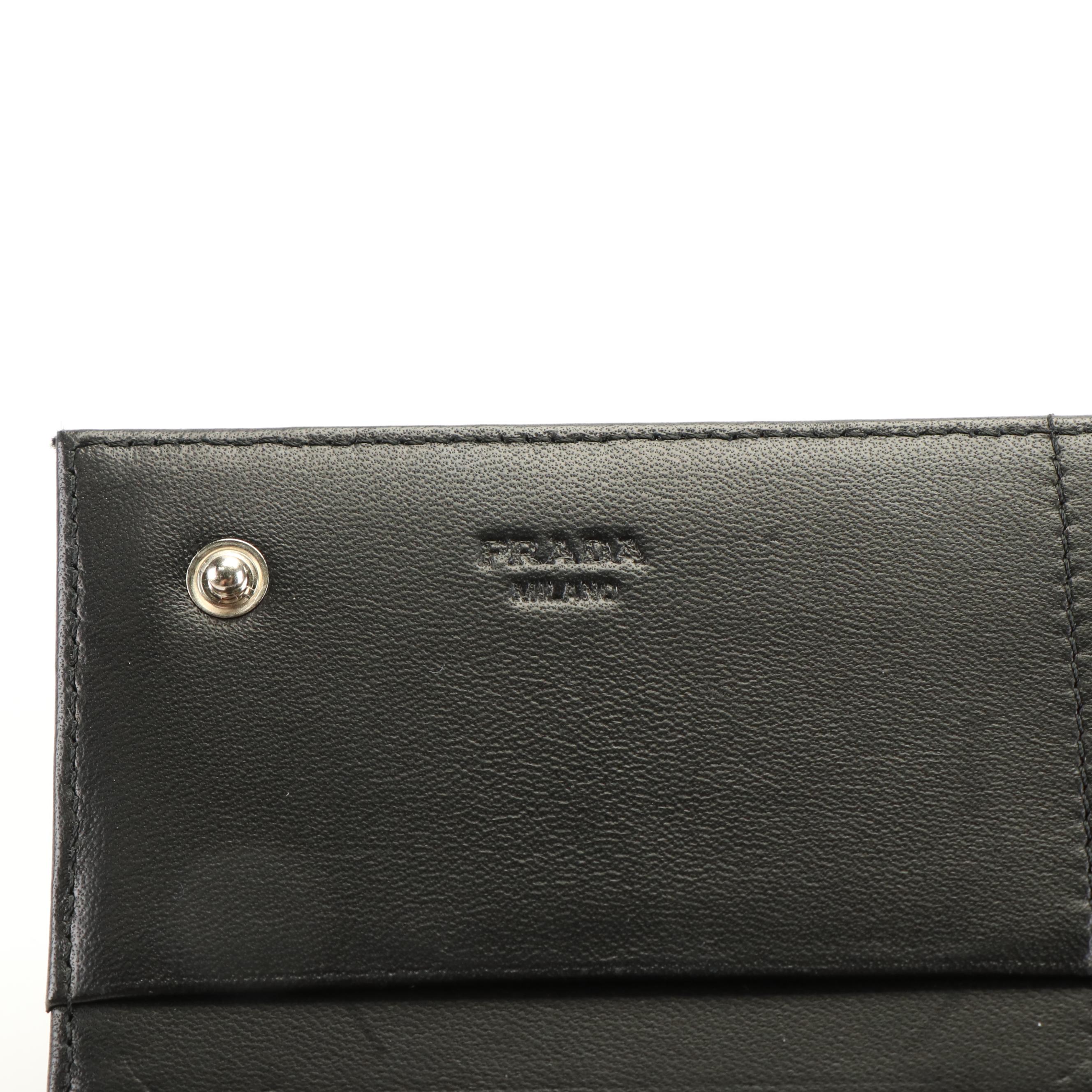Prada Black Tessuto Nylon and Leather Continental Wallet