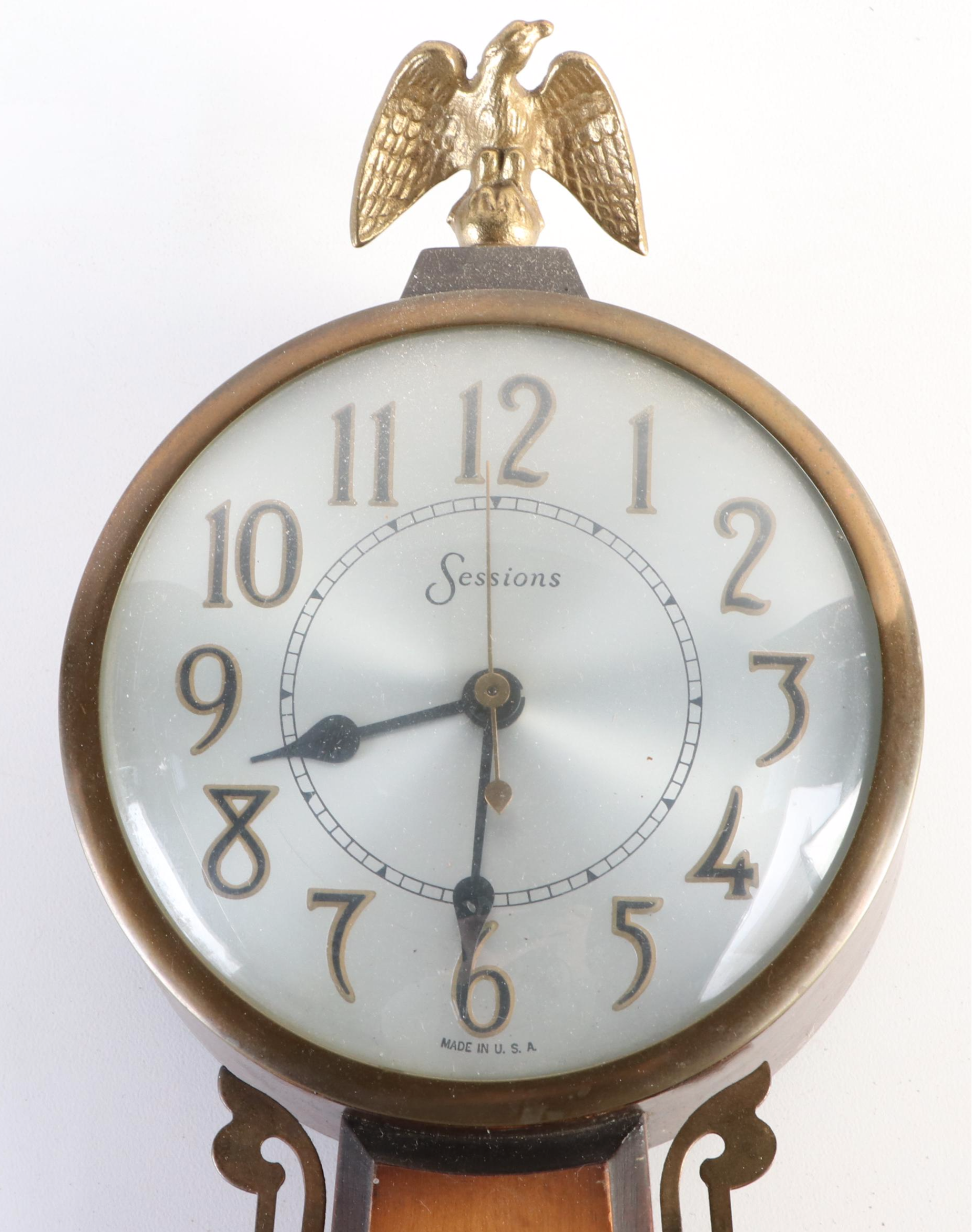 Sessions Electric Wooden Banjo Wall Clock with Offset Lithograph Panel