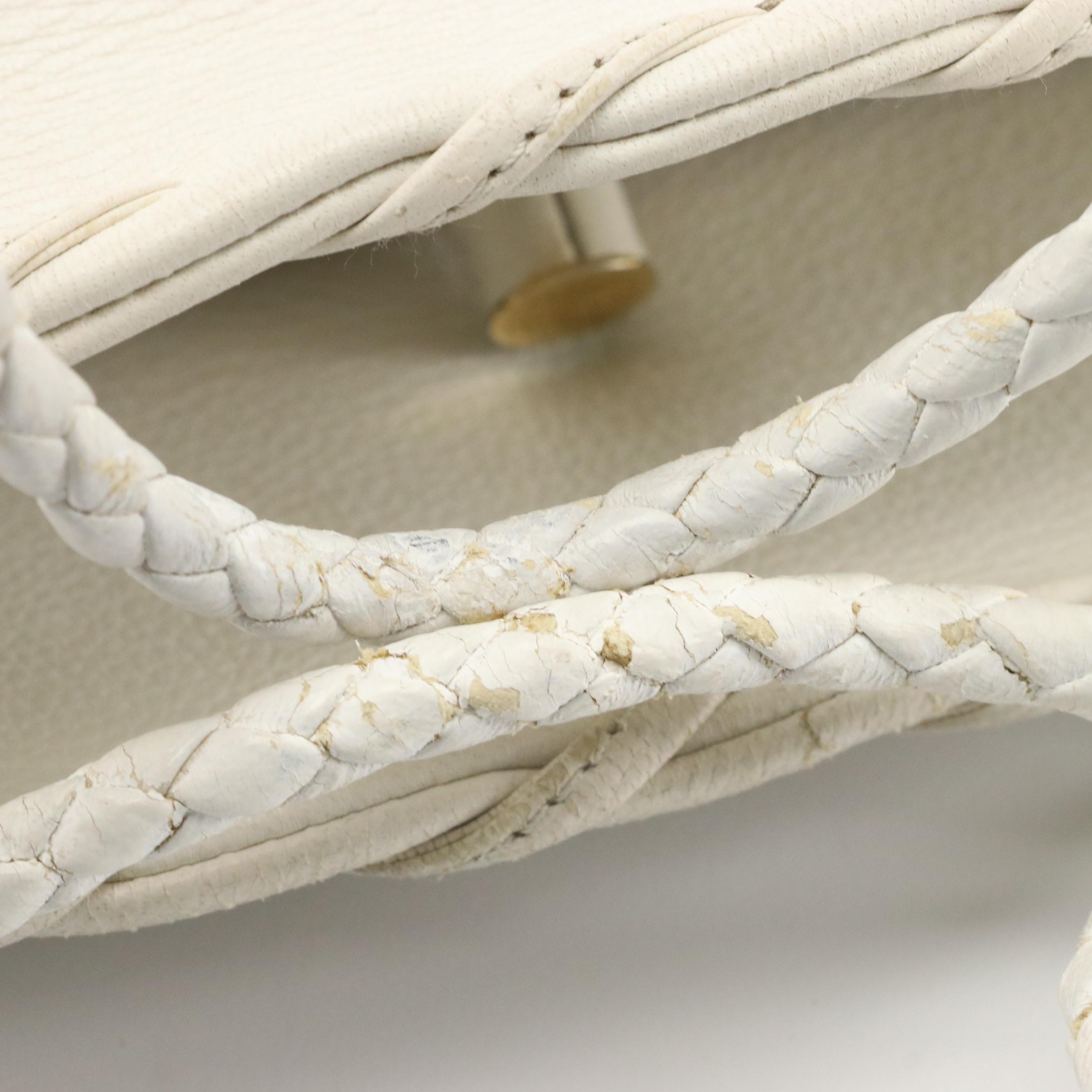 Bottega Veneta White Grain Leather Shoulder Bag with Intrecciato Leather Straps