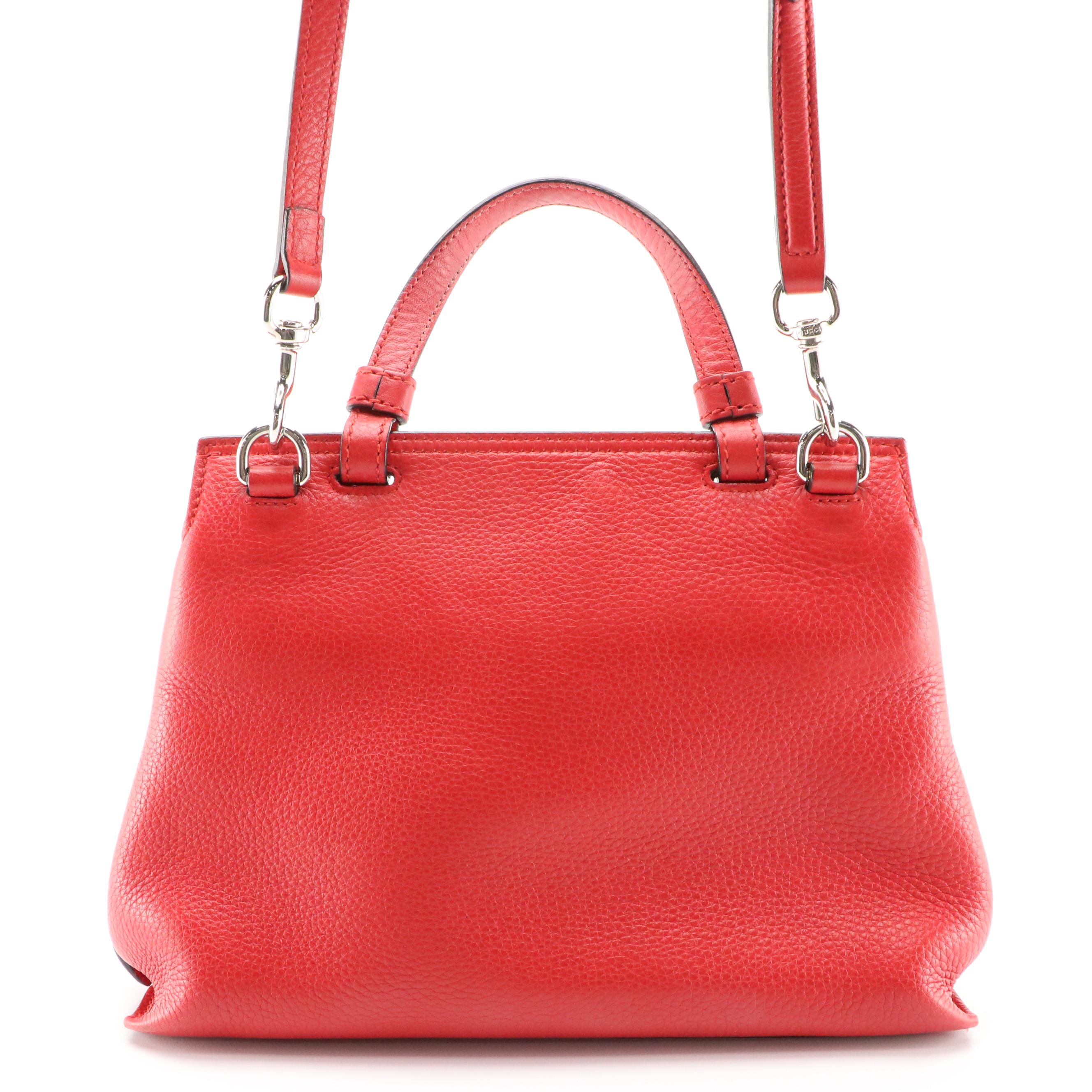 Gucci Red Pebble Grain Leather Two-Way Handbag with Bamboo Twist Lock