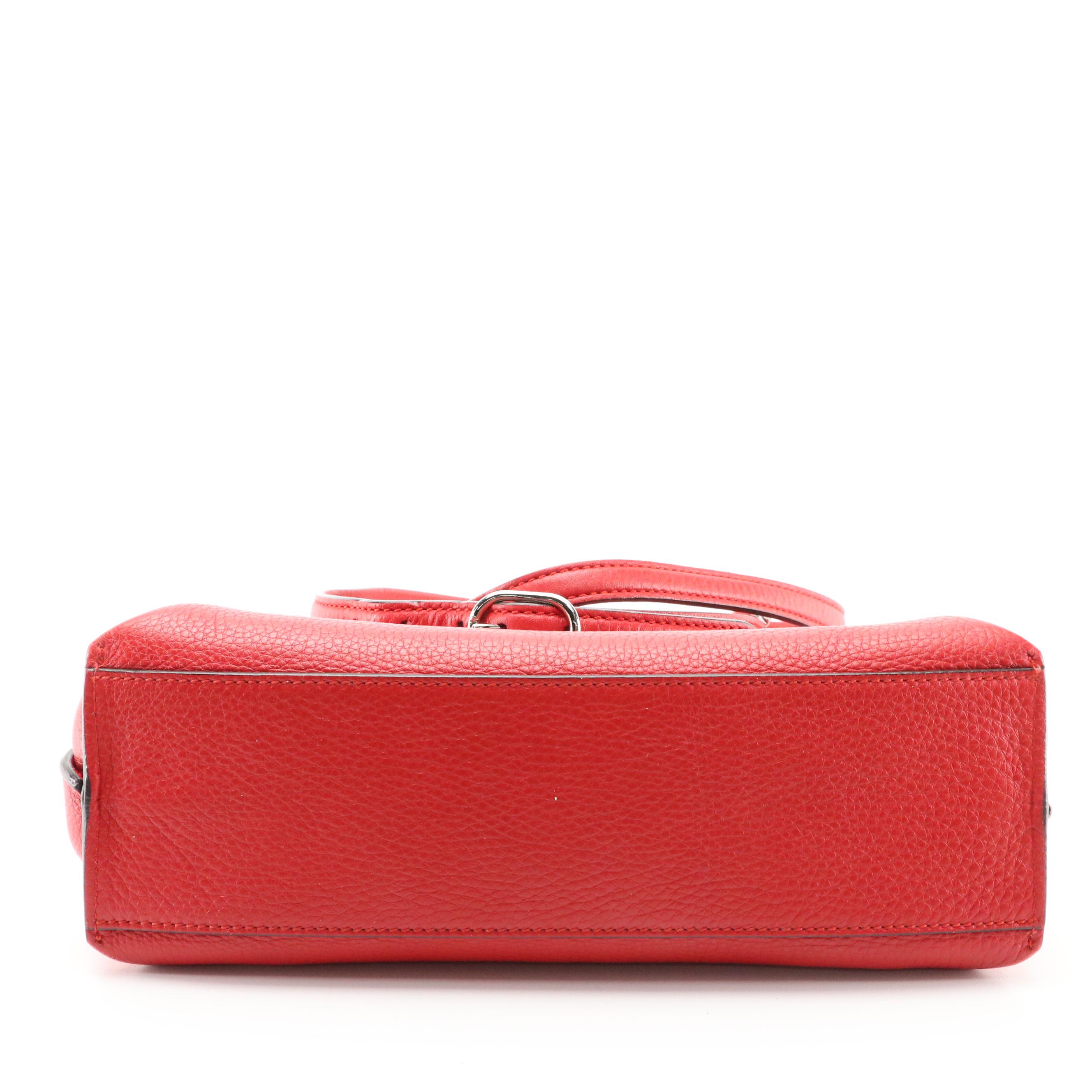 Gucci Red Pebble Grain Leather Two-Way Handbag with Bamboo Twist Lock