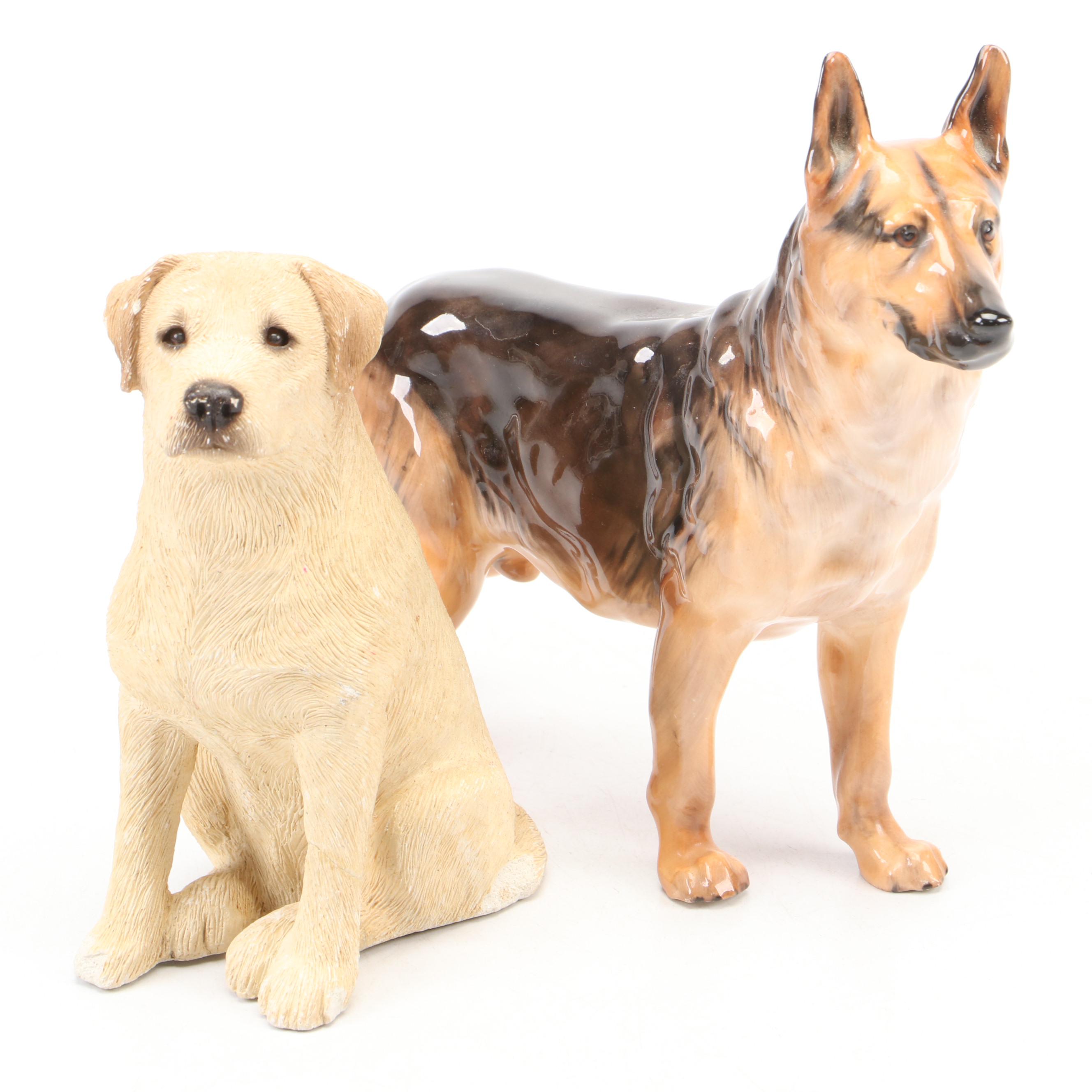 Royal Doulton Bone China Alsatian and Sandicast Cast Resin Labrador Figurines