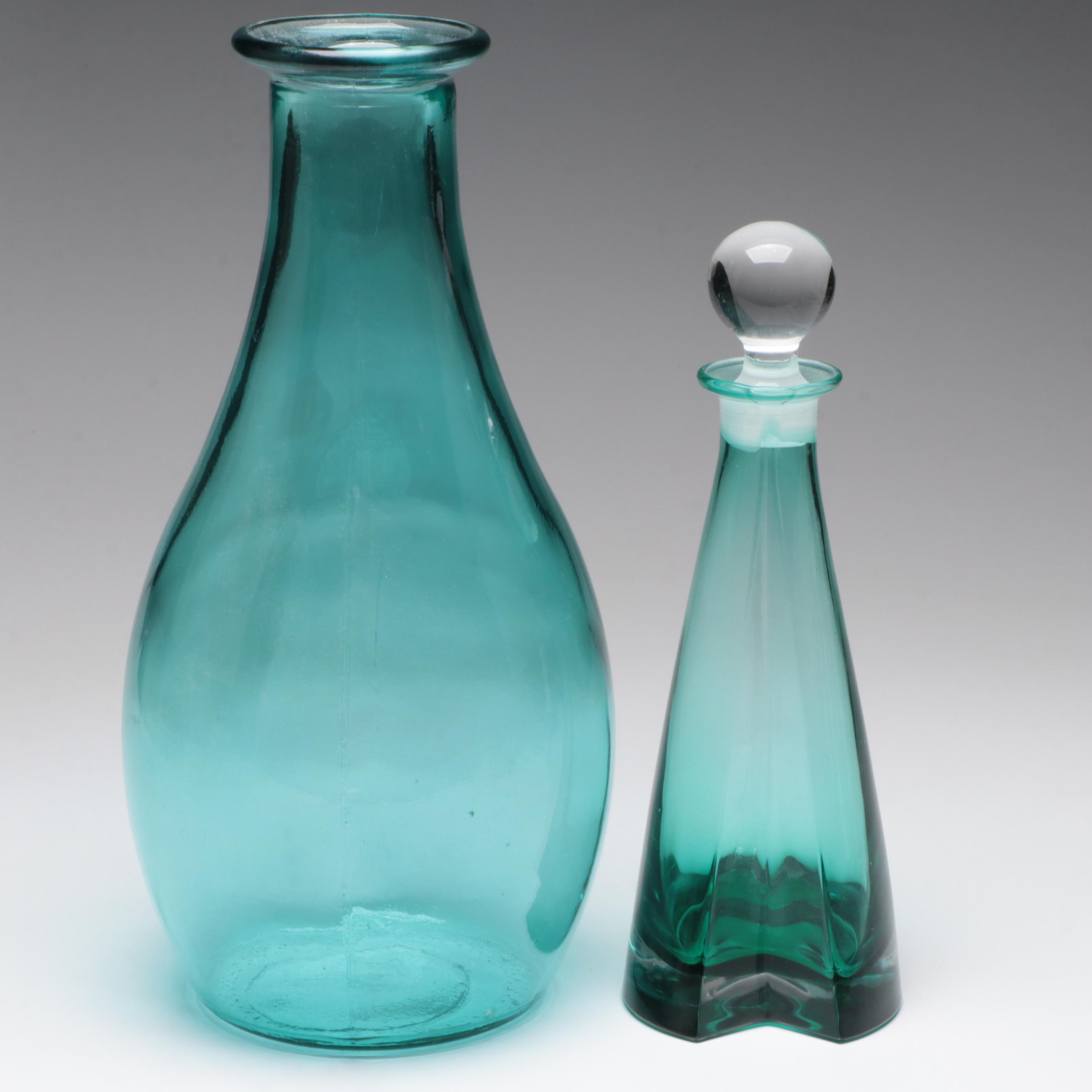 Aqua Glass Vase and Bottle
